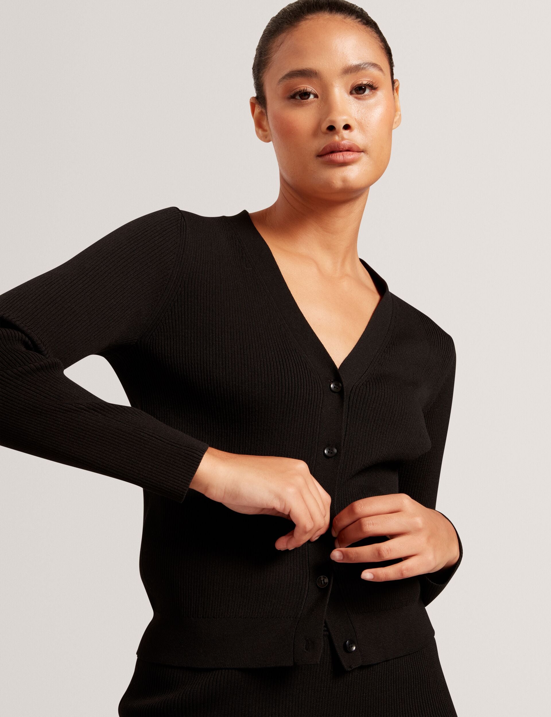 Black Black | V-neck Cardigan With Rib | Ted Baker US
