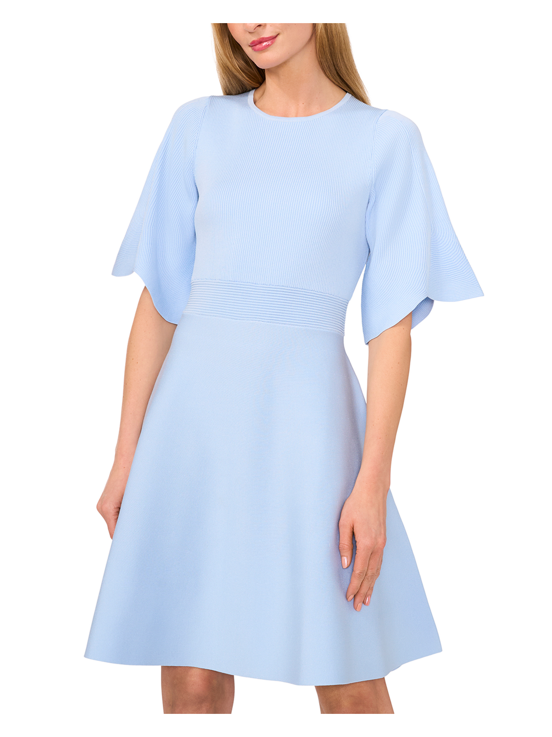 Pale Blue Pl-blue | Flare Short Sleeve Crew Neck Mini Dress