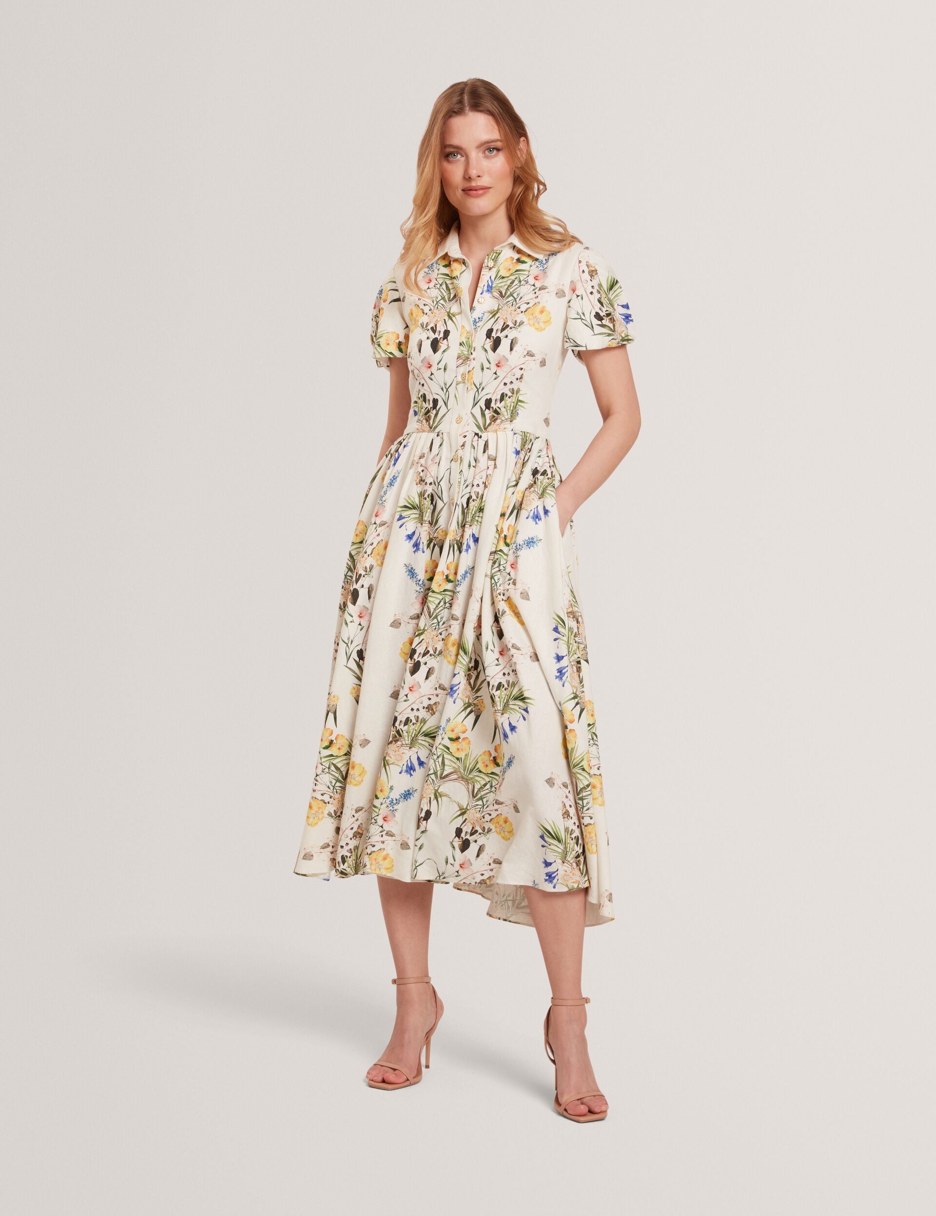 ted baker floral dress white Parker Beaded Embroidered Sleeveless Linen Blend In Crafted from a lightweight fabric and fully lined for seamless wear White | Balloon Sleeve Button