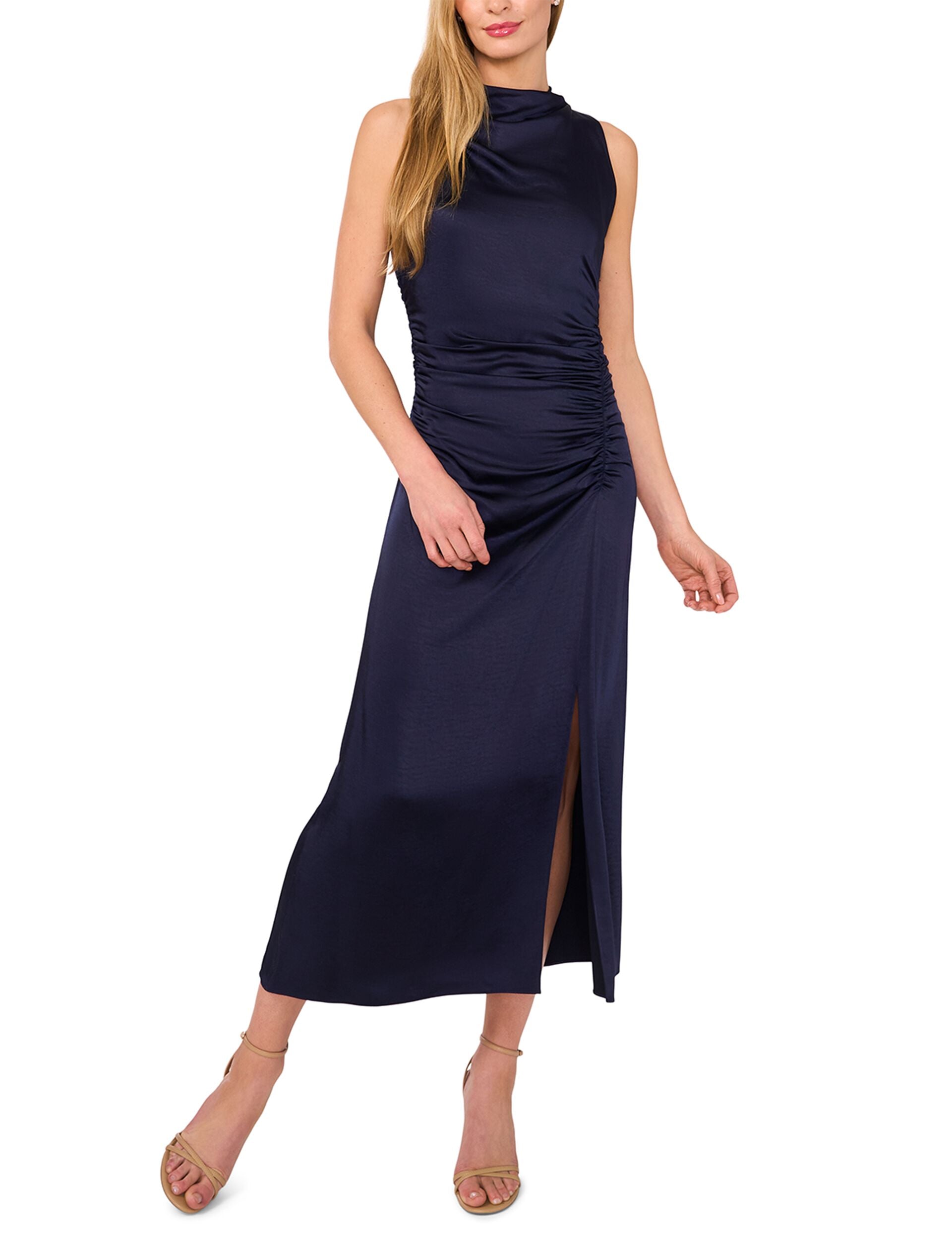 HIGH Cowl Neck MAXI Dress WITH Ruched SIDES - Navy HIGH Cowl Neck MAXI Dress WITH Ruched SIDES - Navy