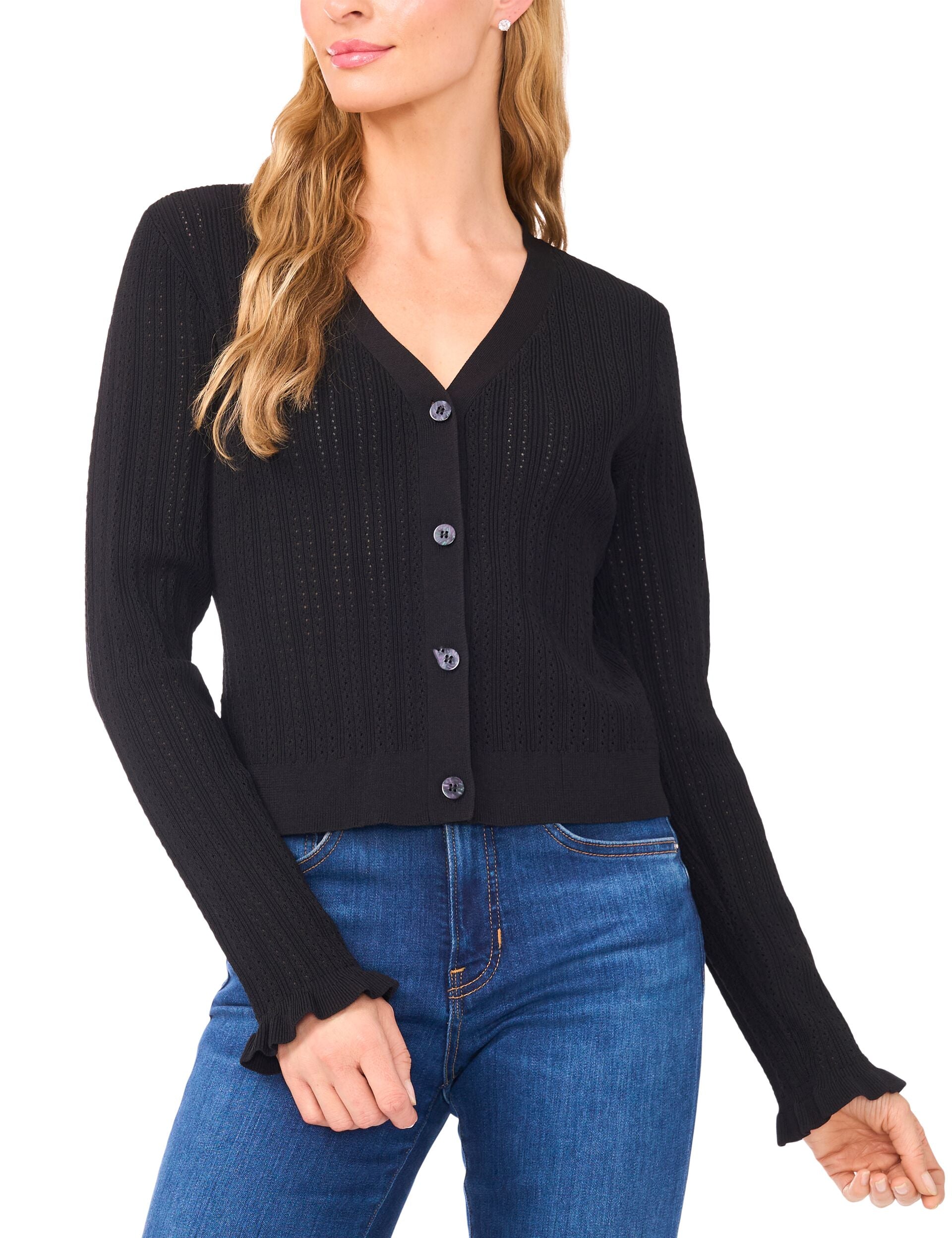 V-NECK CROP CARDIGAN WITH RIB Rich Black