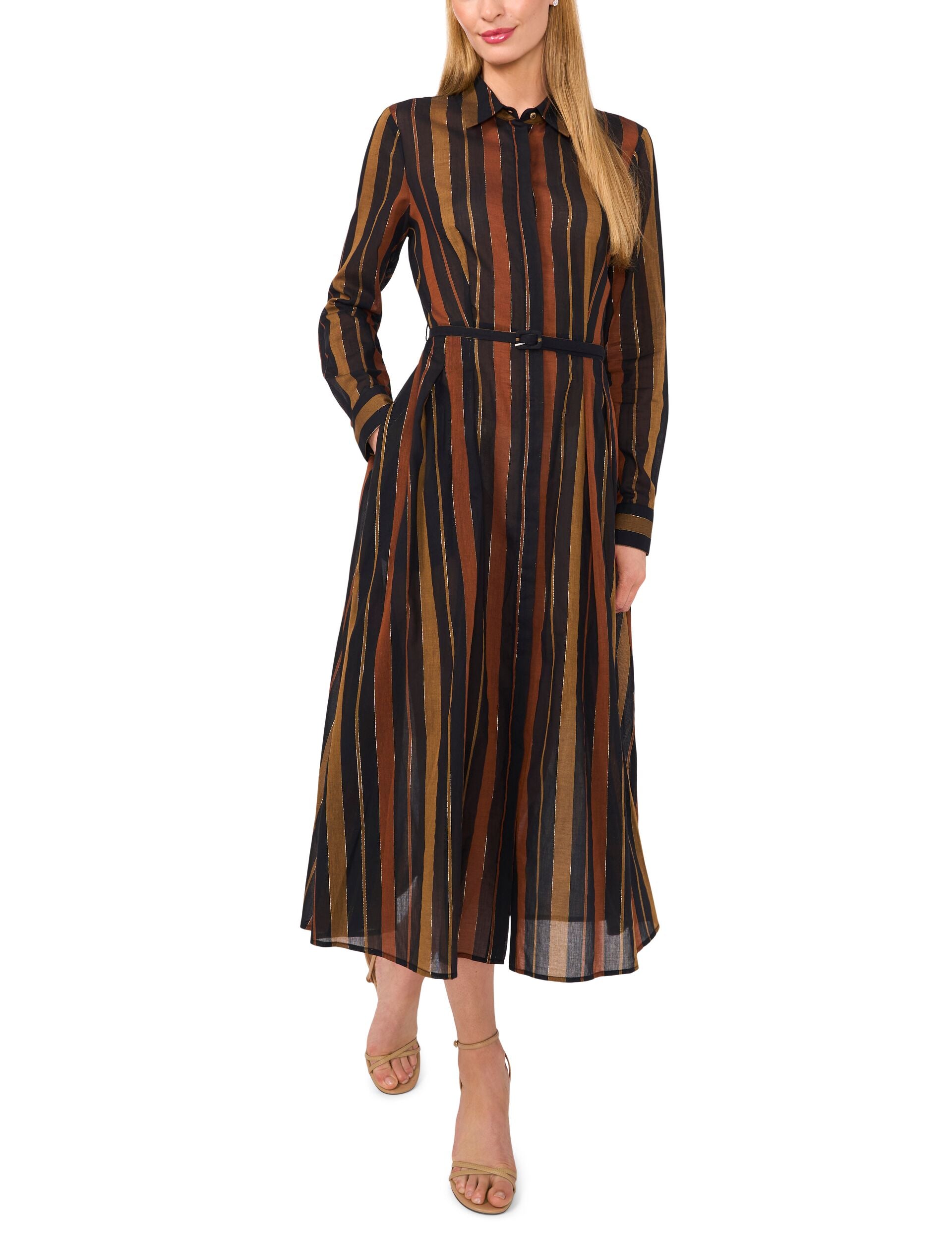knee length dresses for ladies Black Striped Midi Dress main image 0