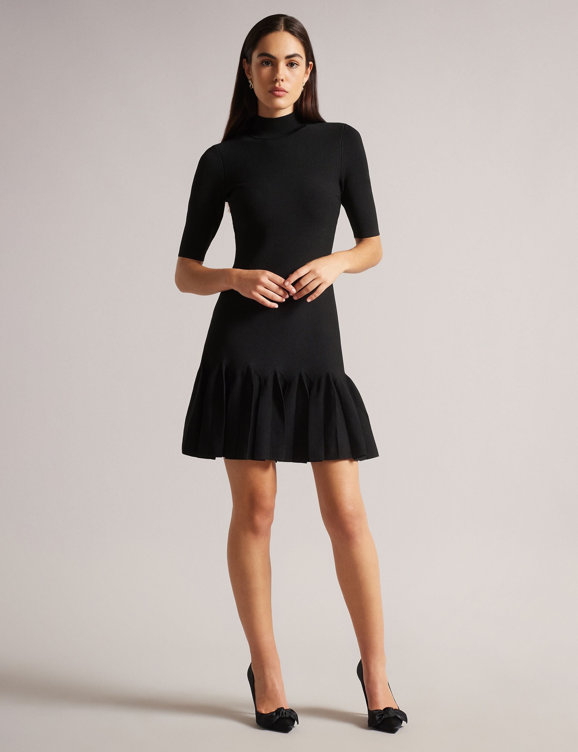Black Pleated Hem Bodycon Knit Mini Dress | Canddy | Ted Baker US