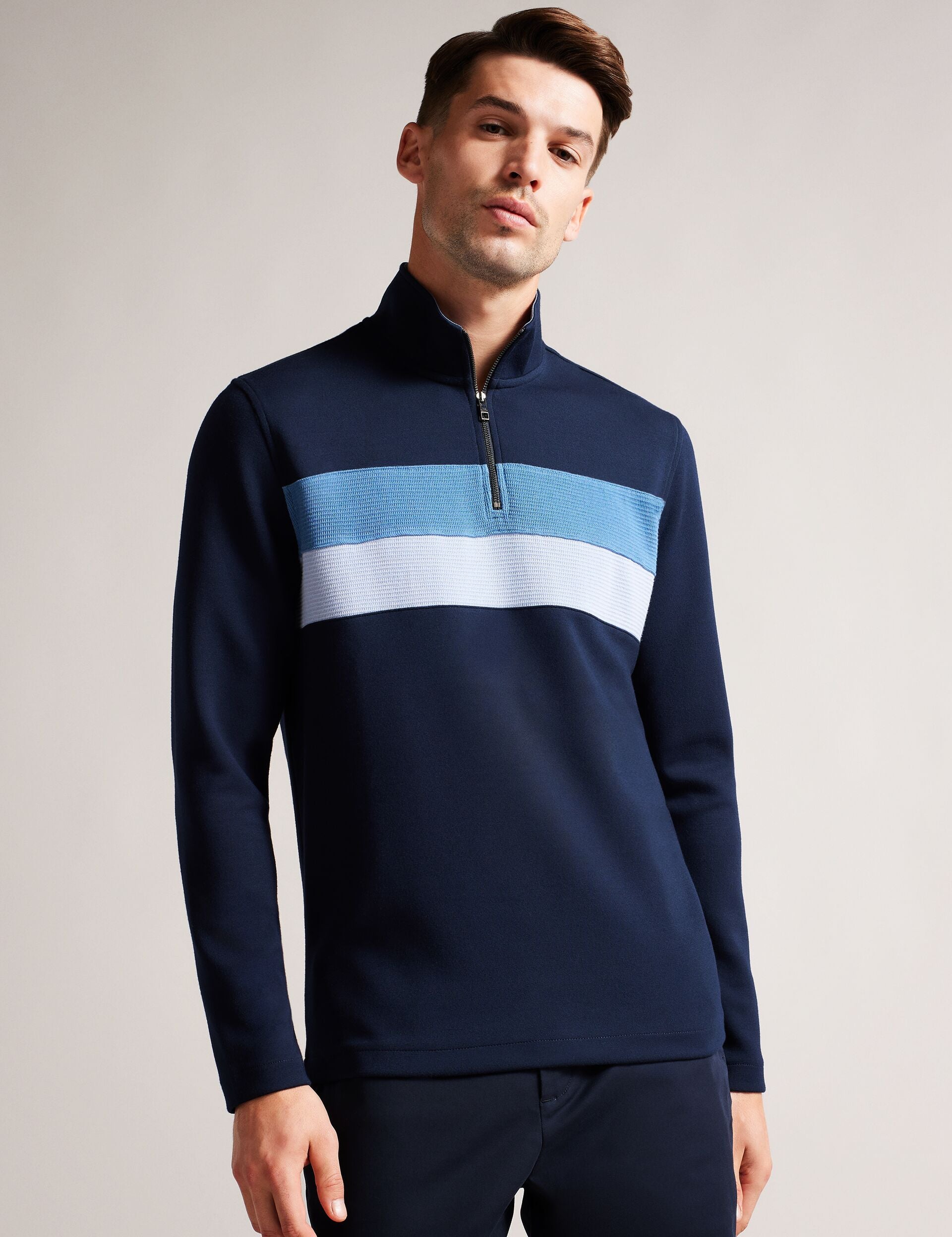 Navy Long Sleeve Regular Fit Half Zip | Veller | Ted Baker US