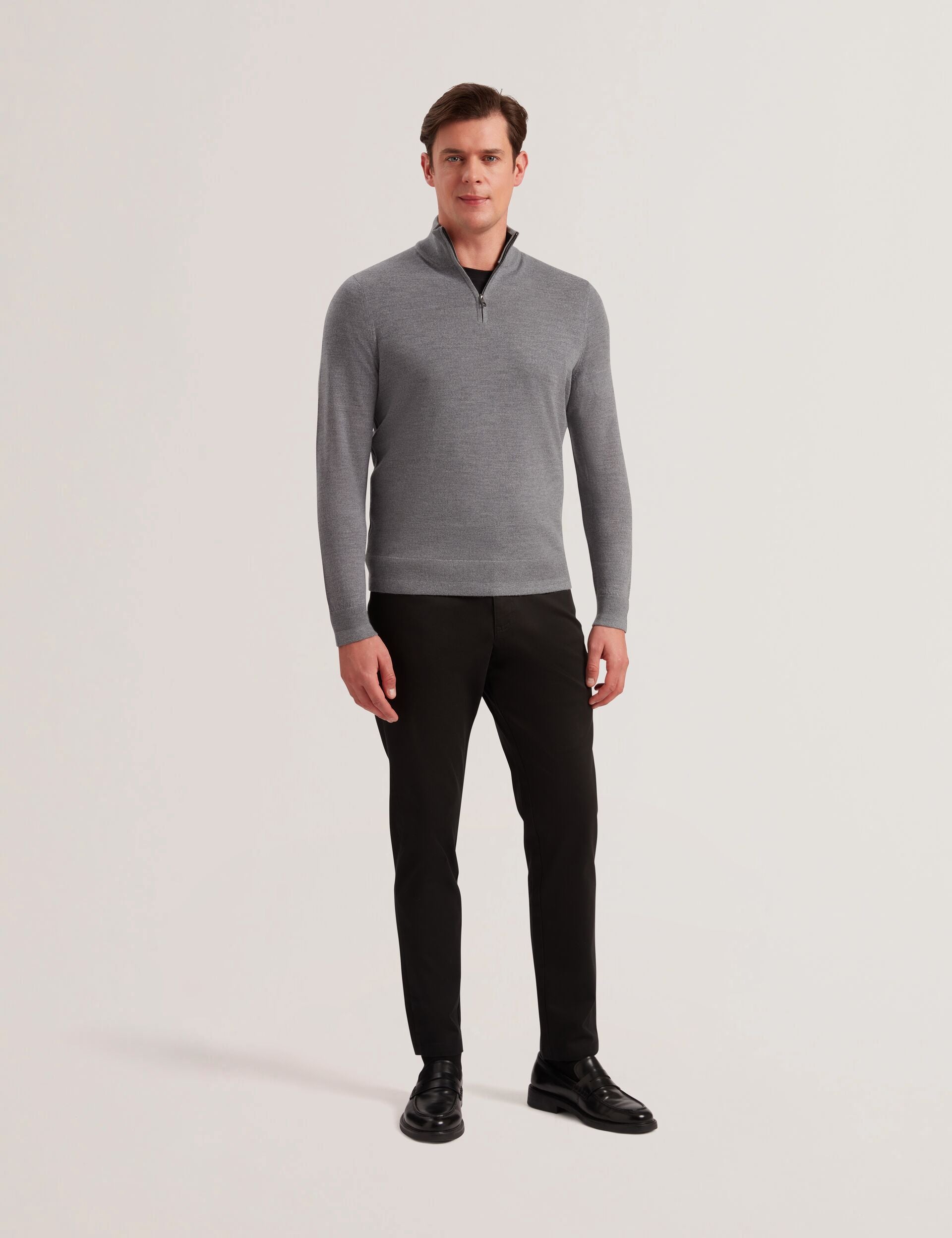 Charcoal Wool Quarter Zip Funnel Neck Sweater | Limehas | Ted Baker US