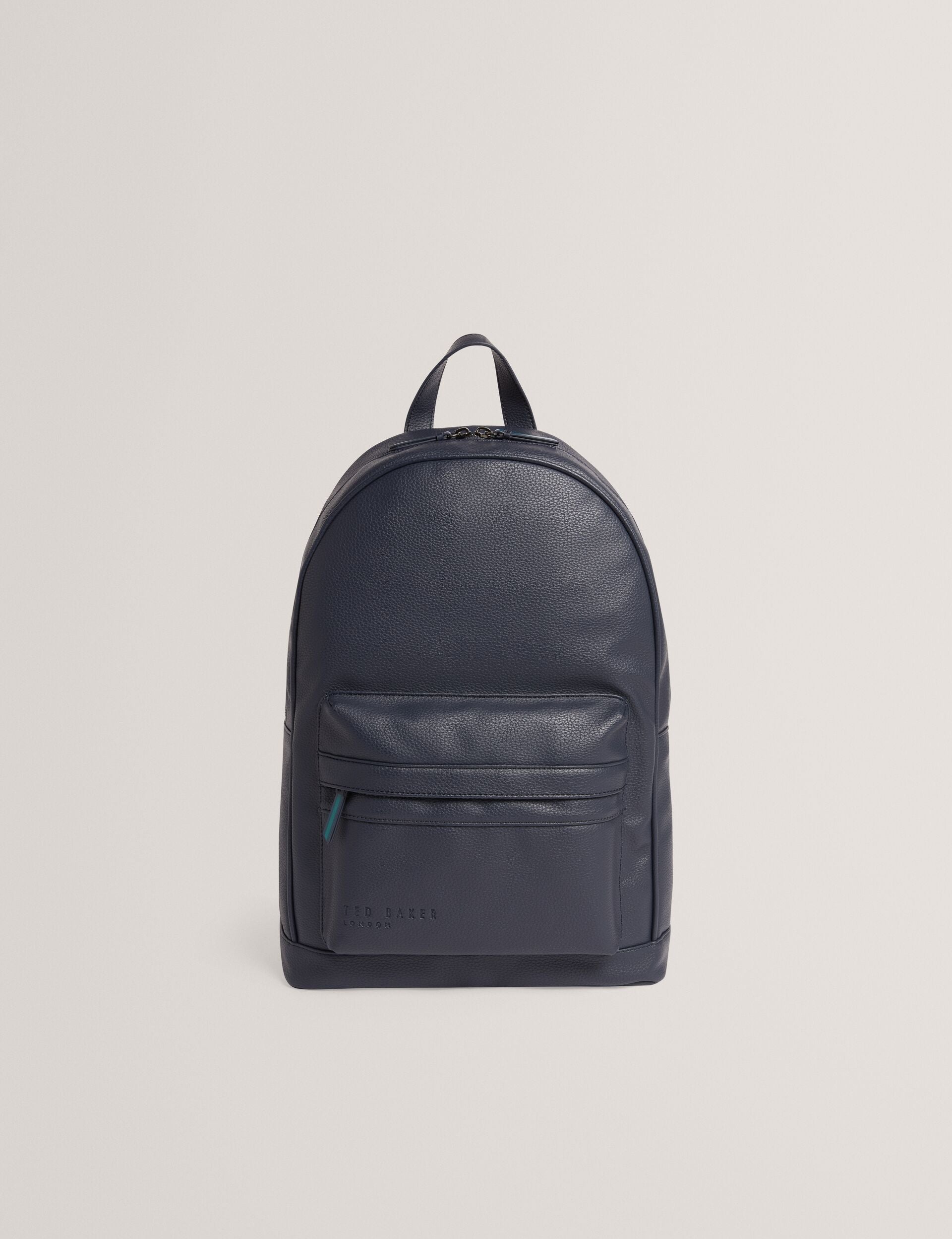 KAILEB - Navy Faux Leather Backpack With Webbing Straps
