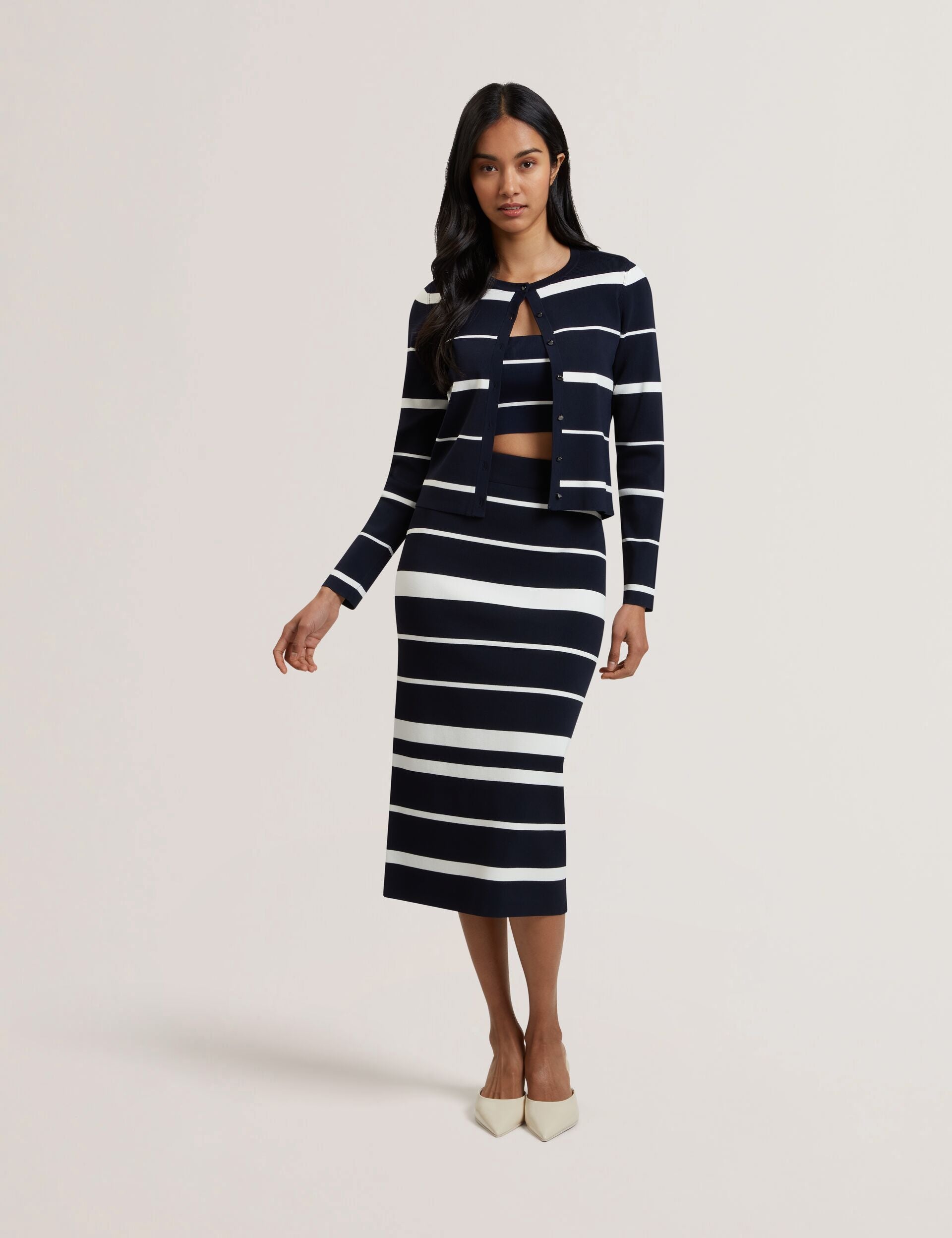 Striped Knit Bodycon Tube Midi Skirt | Emiliha | Ted Baker IE