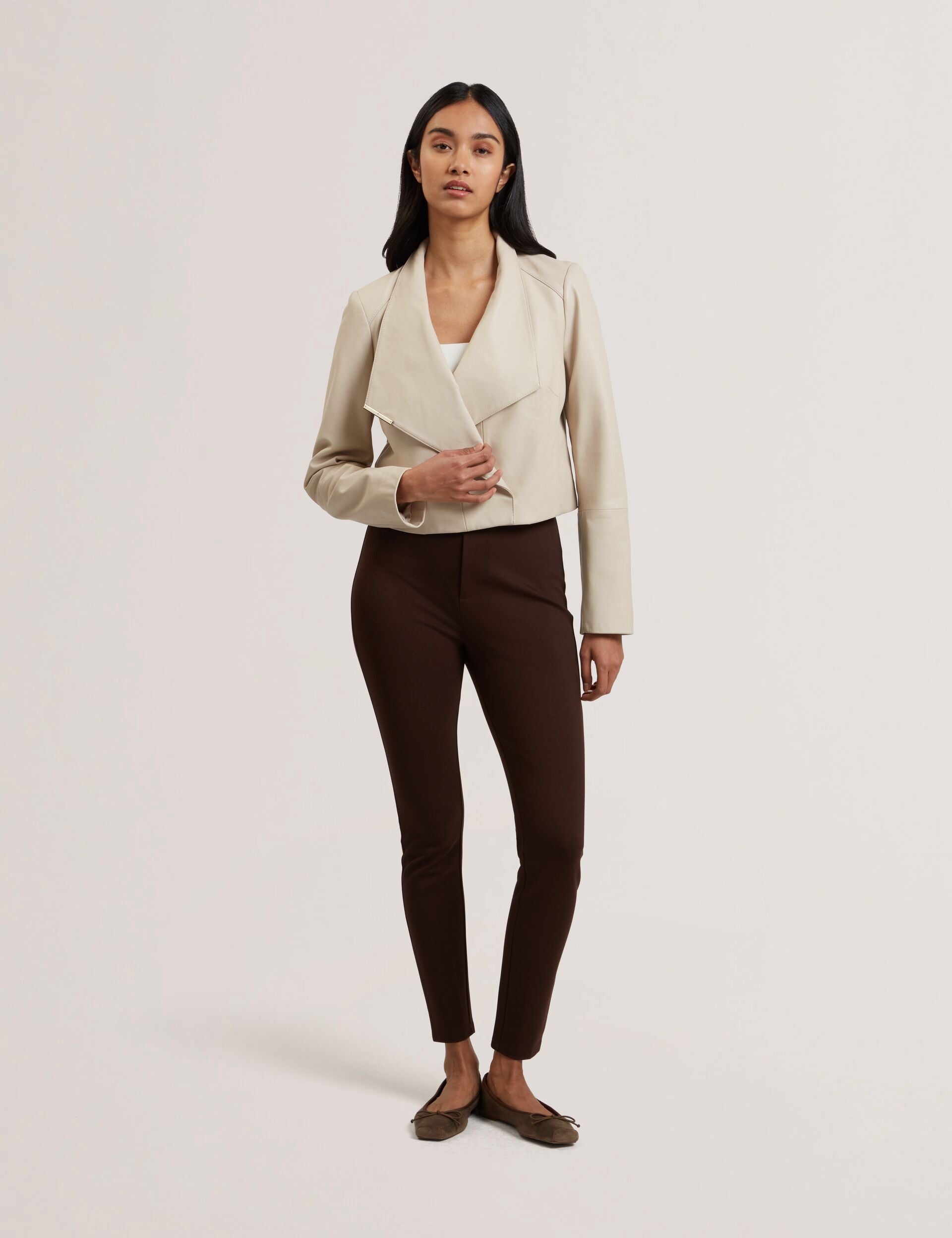 Wrap Front Cropped Leather Jacket | Riyoze | Ted Baker US