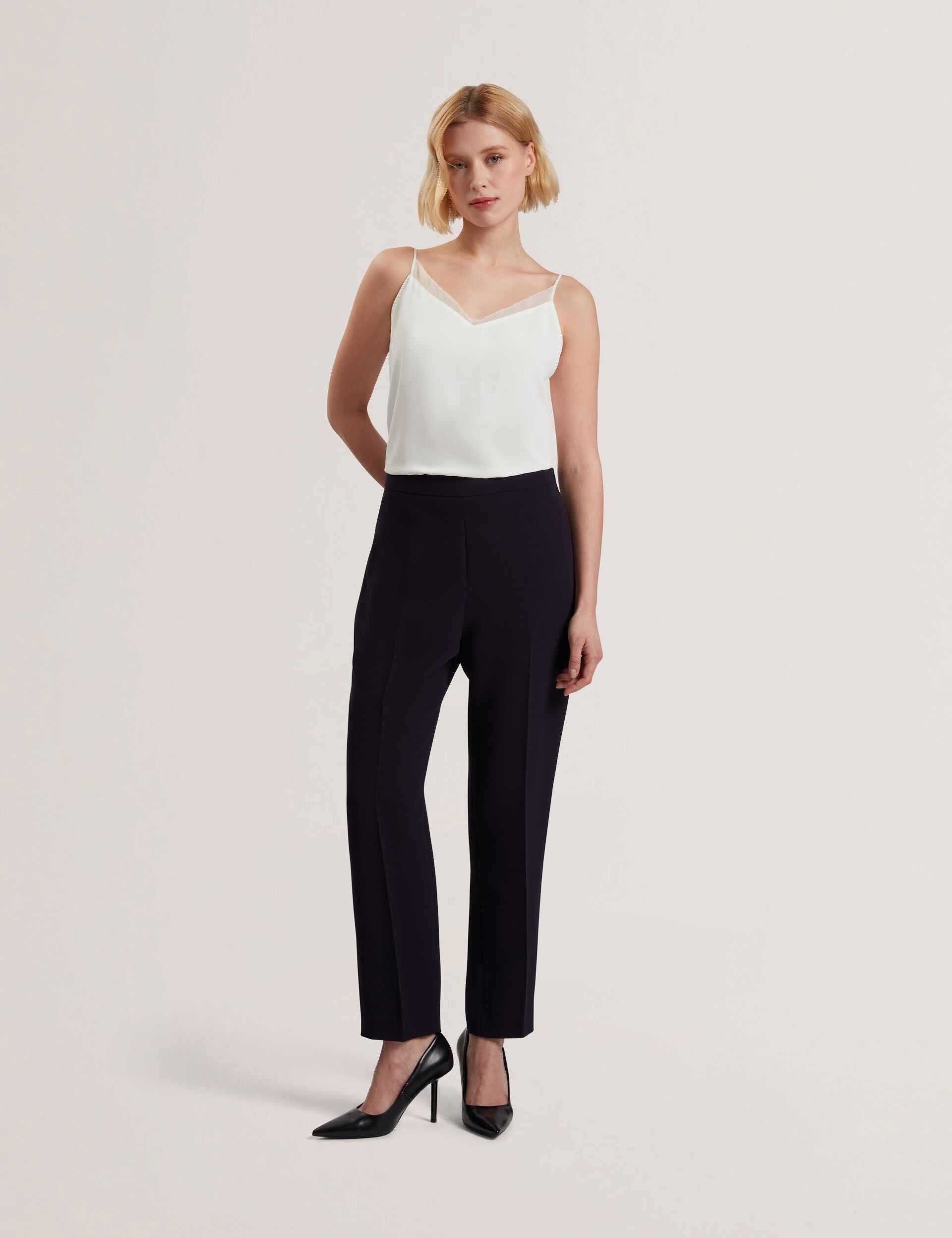 Navy High Waist Tapered Leg Tailored Trousers Manabtl Ted Baker UK