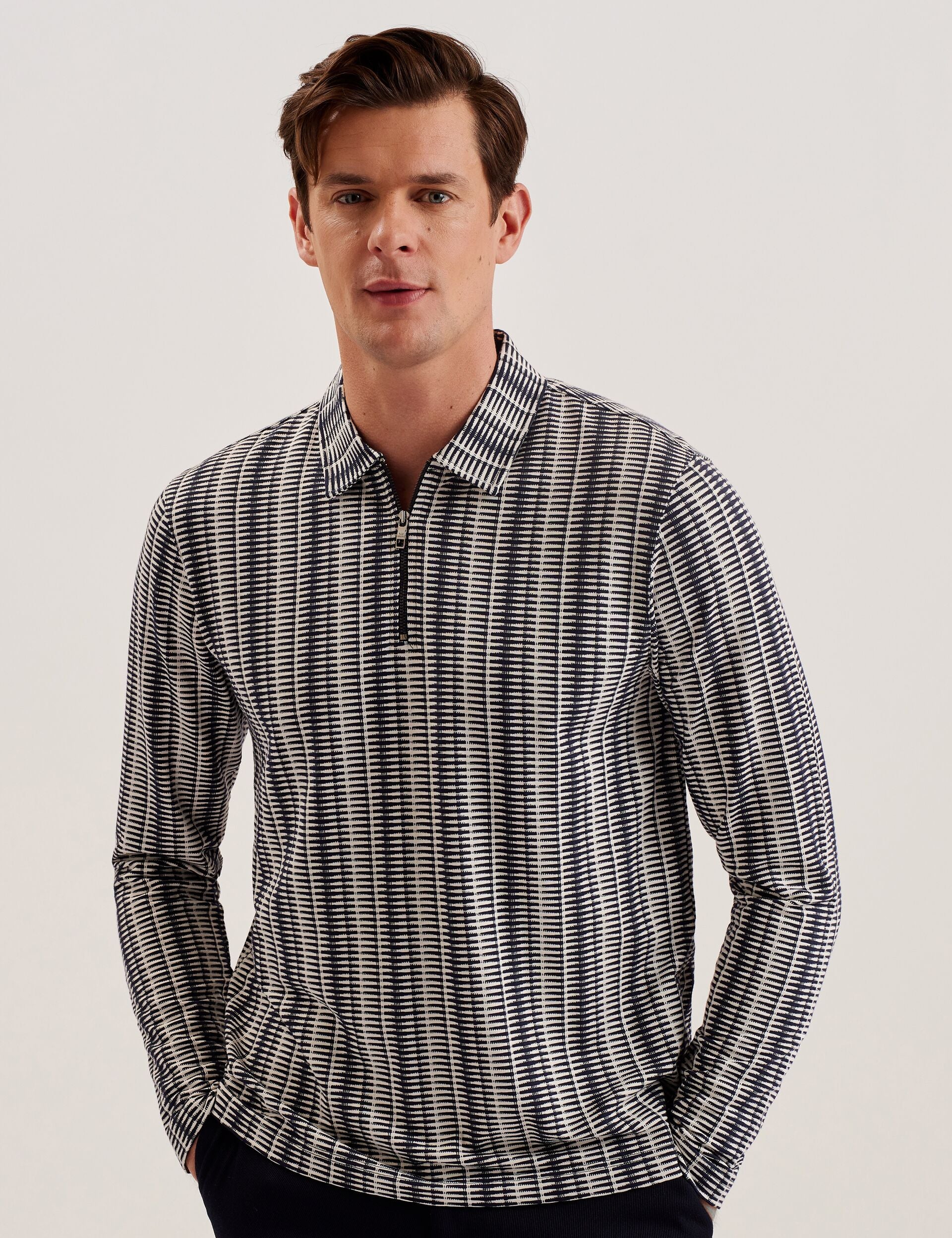 Long Sleeve Geo Stripe Zip Polo Shirt | Capuzzo | Ted Baker US