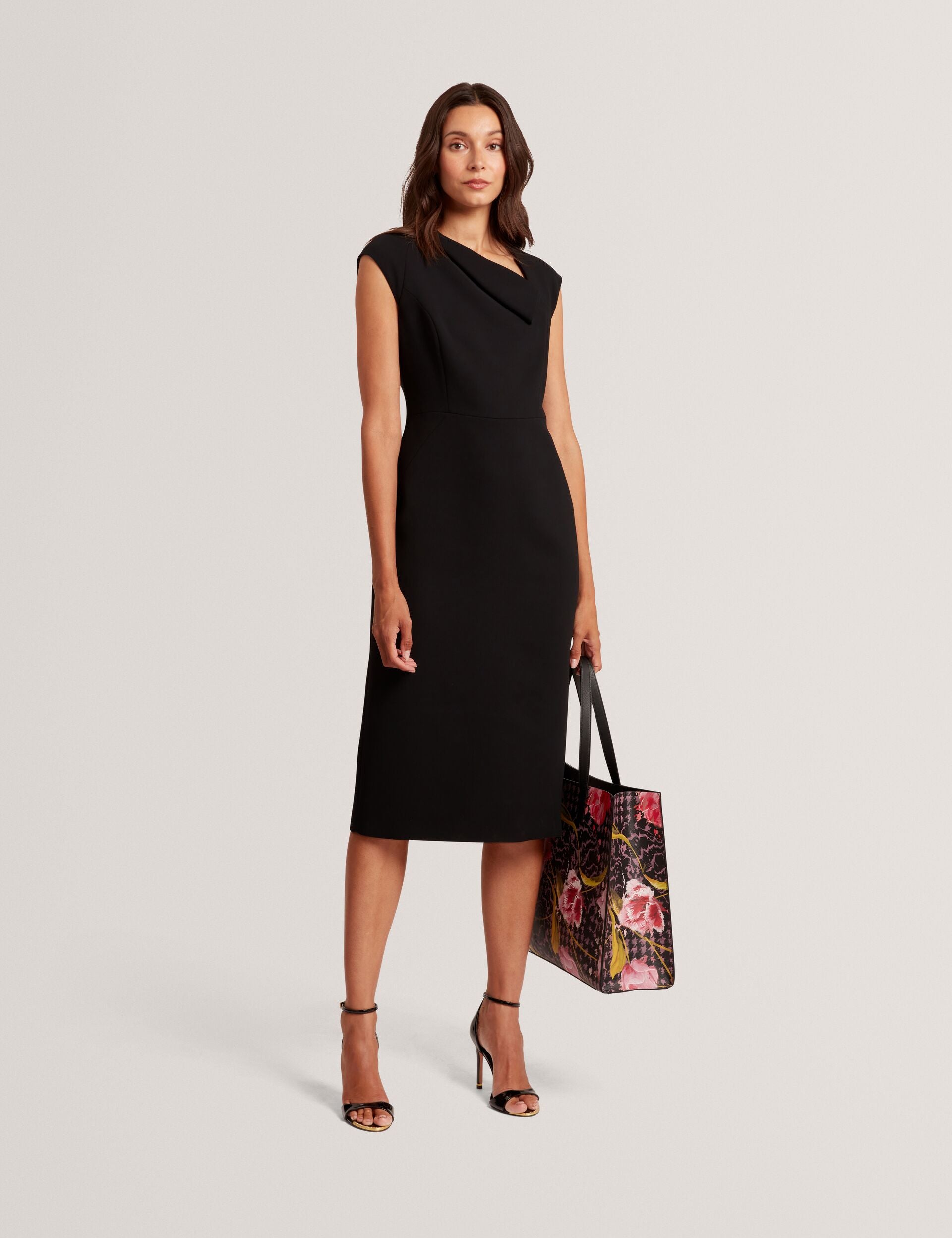 Black Folded Neckline Pencil Midi Dress | Bayree | Ted Baker US