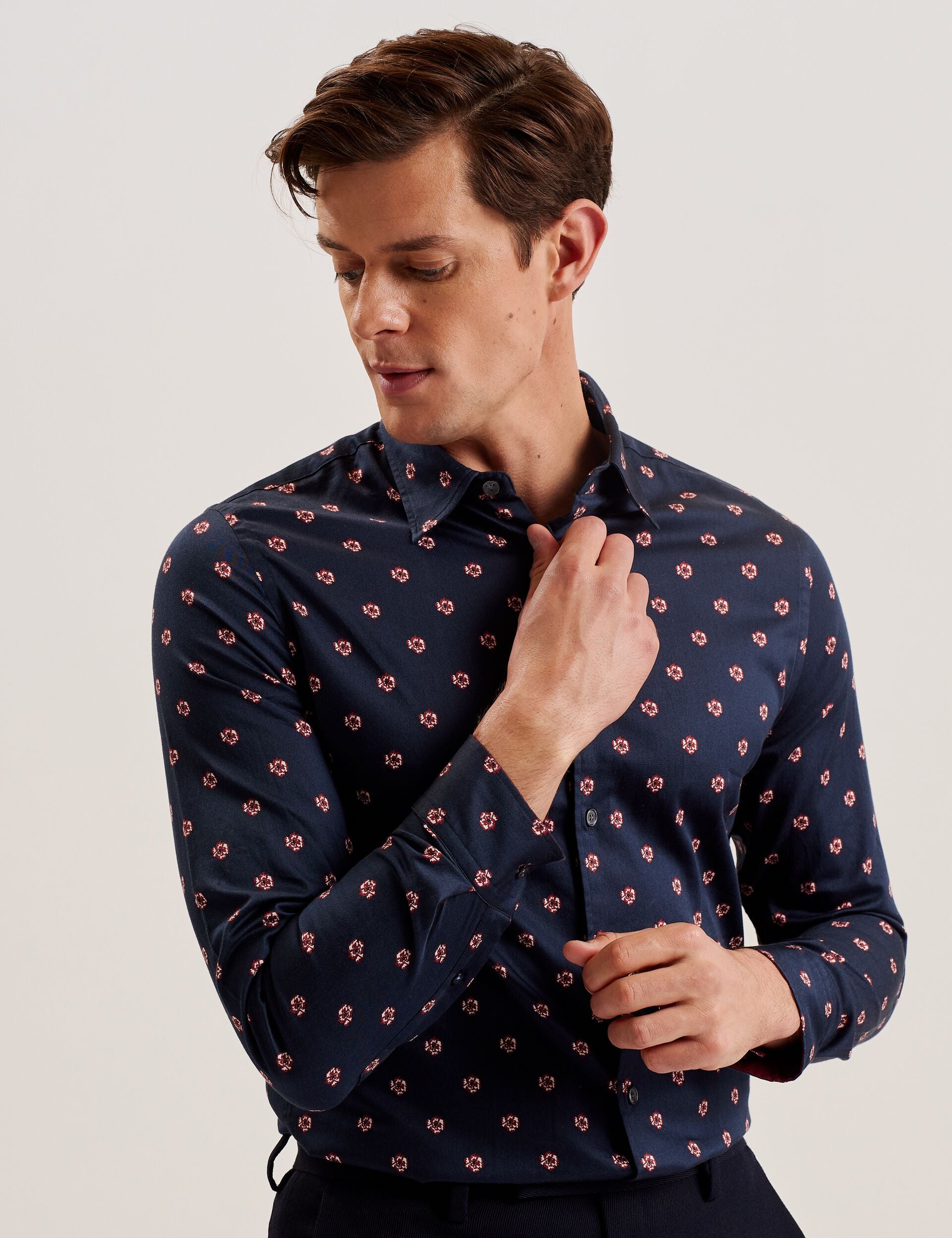 Slim Fit Floral Print Mens Shirt - Ted Baker Mikceal - Long Sleeve Button Up Dress Shirt Slim Fit Floral Print Mens Shirt - Ted Baker Mikceal - Long Sleeve Button Up Dress Shirt