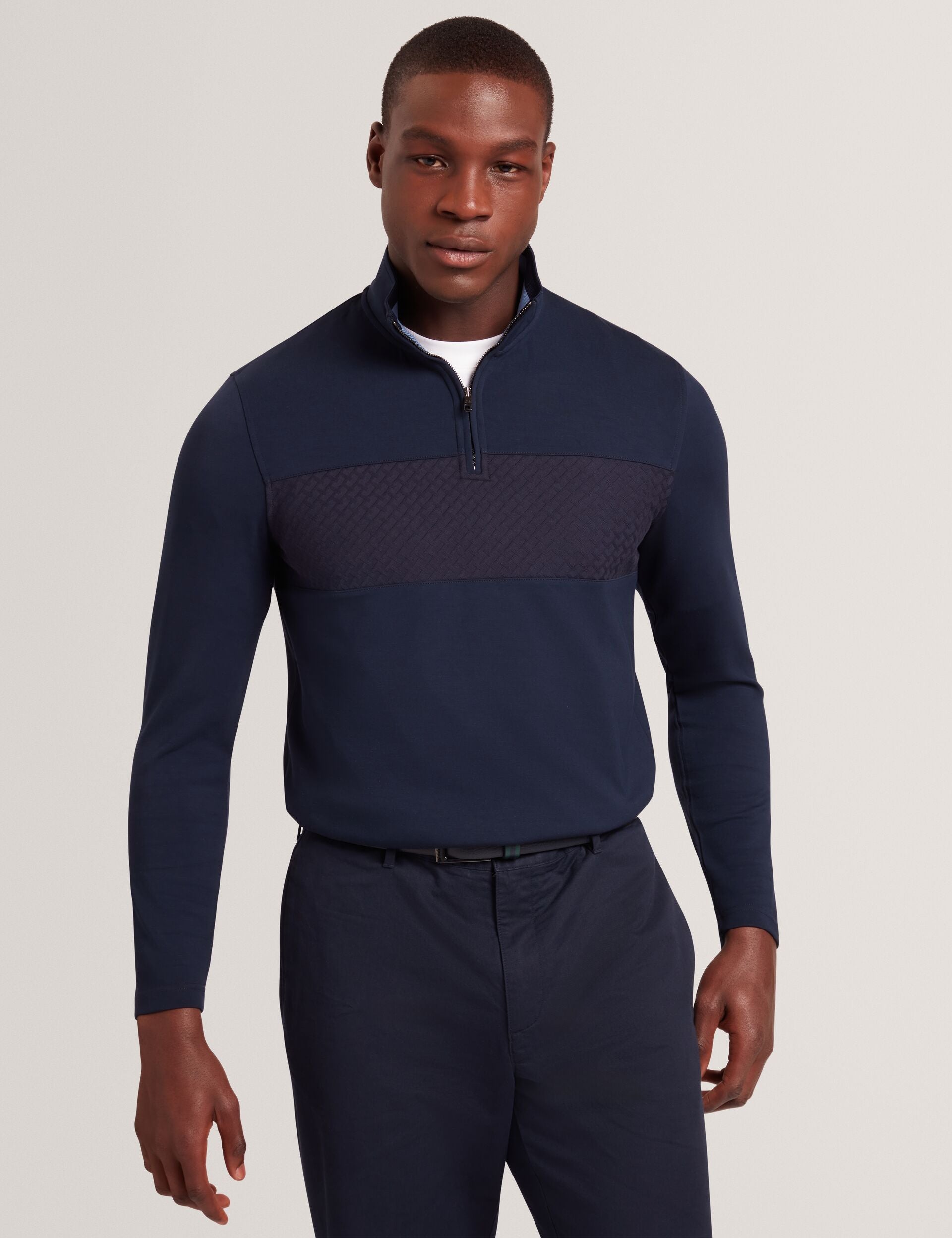 Navy Textured Panel Half-zip Modal Sweatshirt | Simoneao | Ted