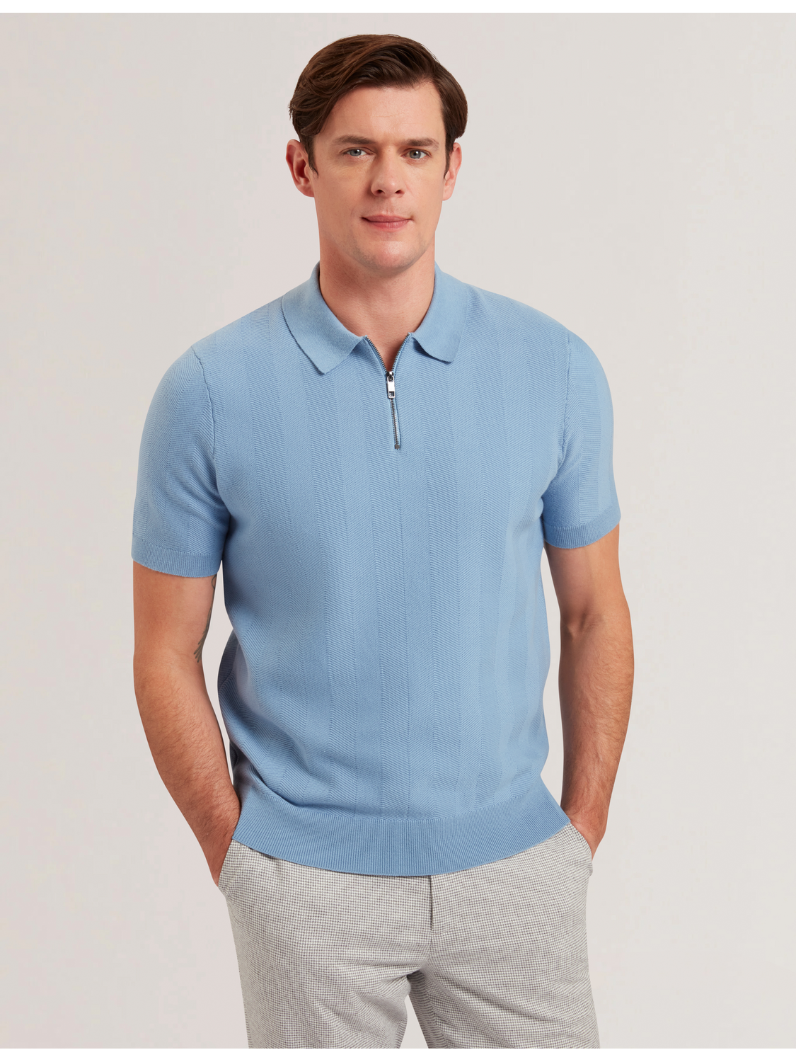 FOURD - Herringbone Knit Zip Neck Polo Shirt