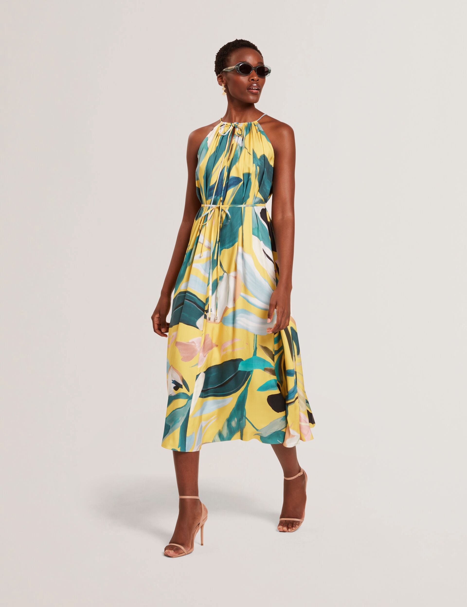 Bold Print Halterneck Tie Waist Midi Dress | Reelia | Ted Baker UK