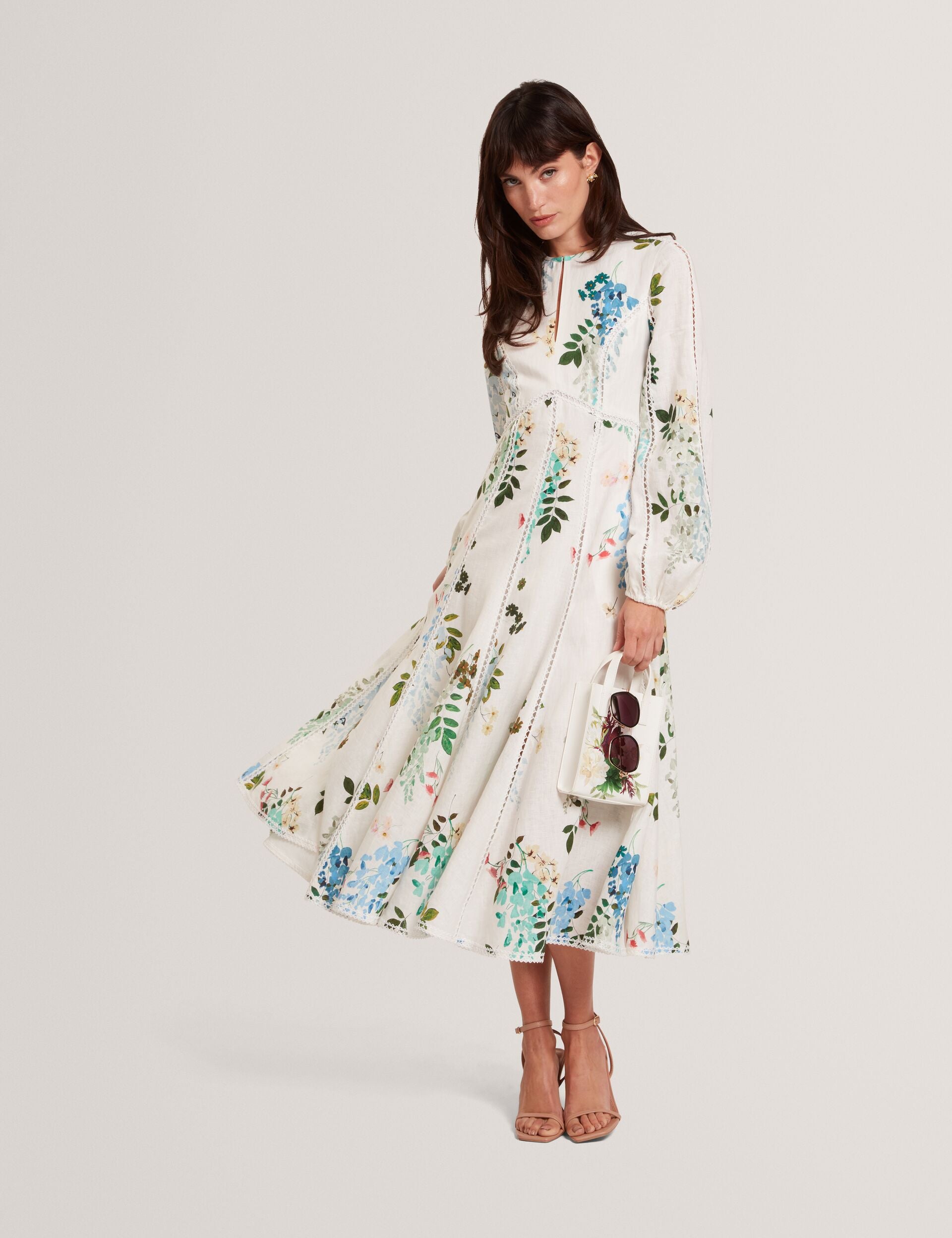 White Floral Crochet Trim Linen Midi Dress | Utala | Ted Baker IE White Floral Crochet Trim Linen Midi Dress | Utala | Ted Baker IE