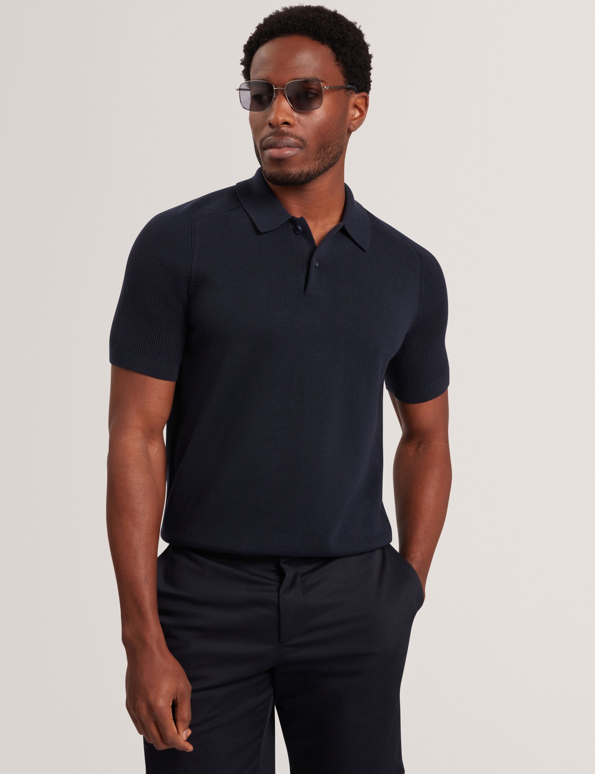 Wool Blend Ribbed Raglan Polo Shirt | Otiso | Ted Baker US