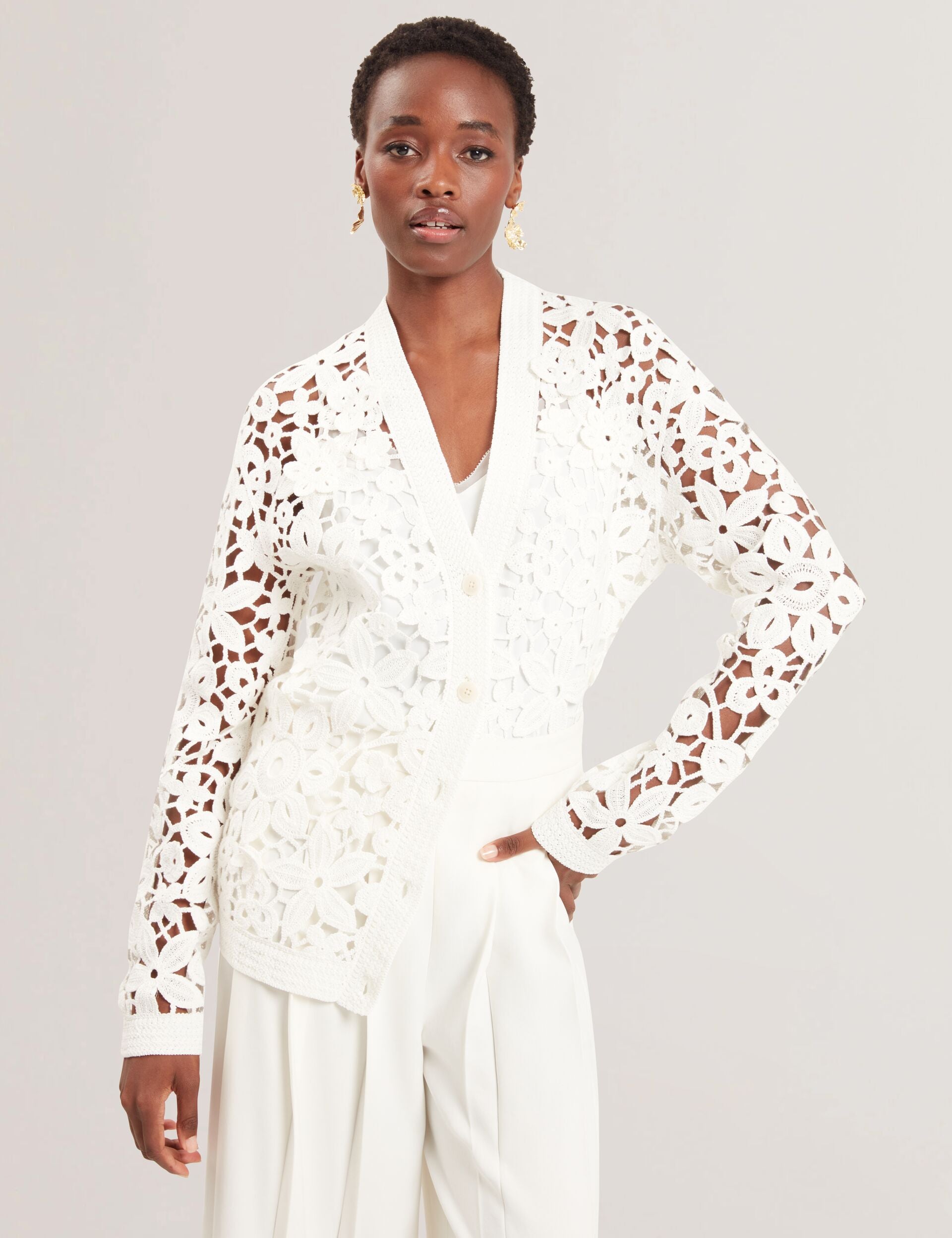 White Crochet Open Knit Longline Cardigan Tarli Ted Baker UK
