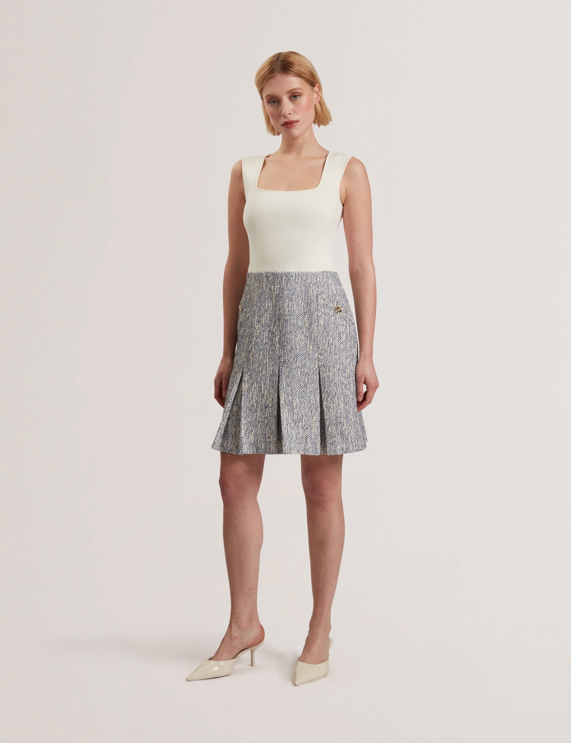 Sleeveless Knit Bodice Boucle Mini Dress | Vulpam | Ted Baker US