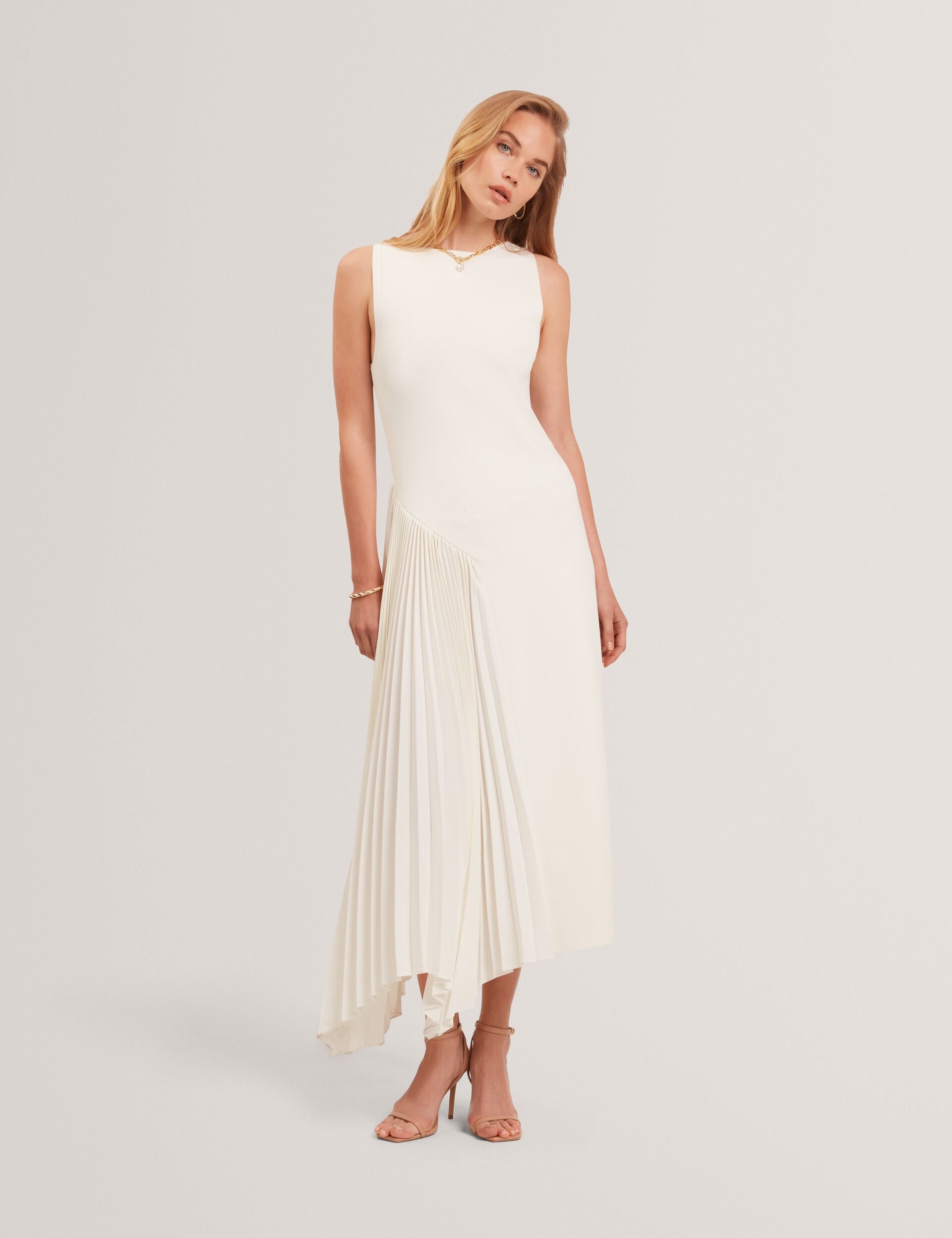 Pleated Panel Sleeveless Knitted Midi Dress | Azzina