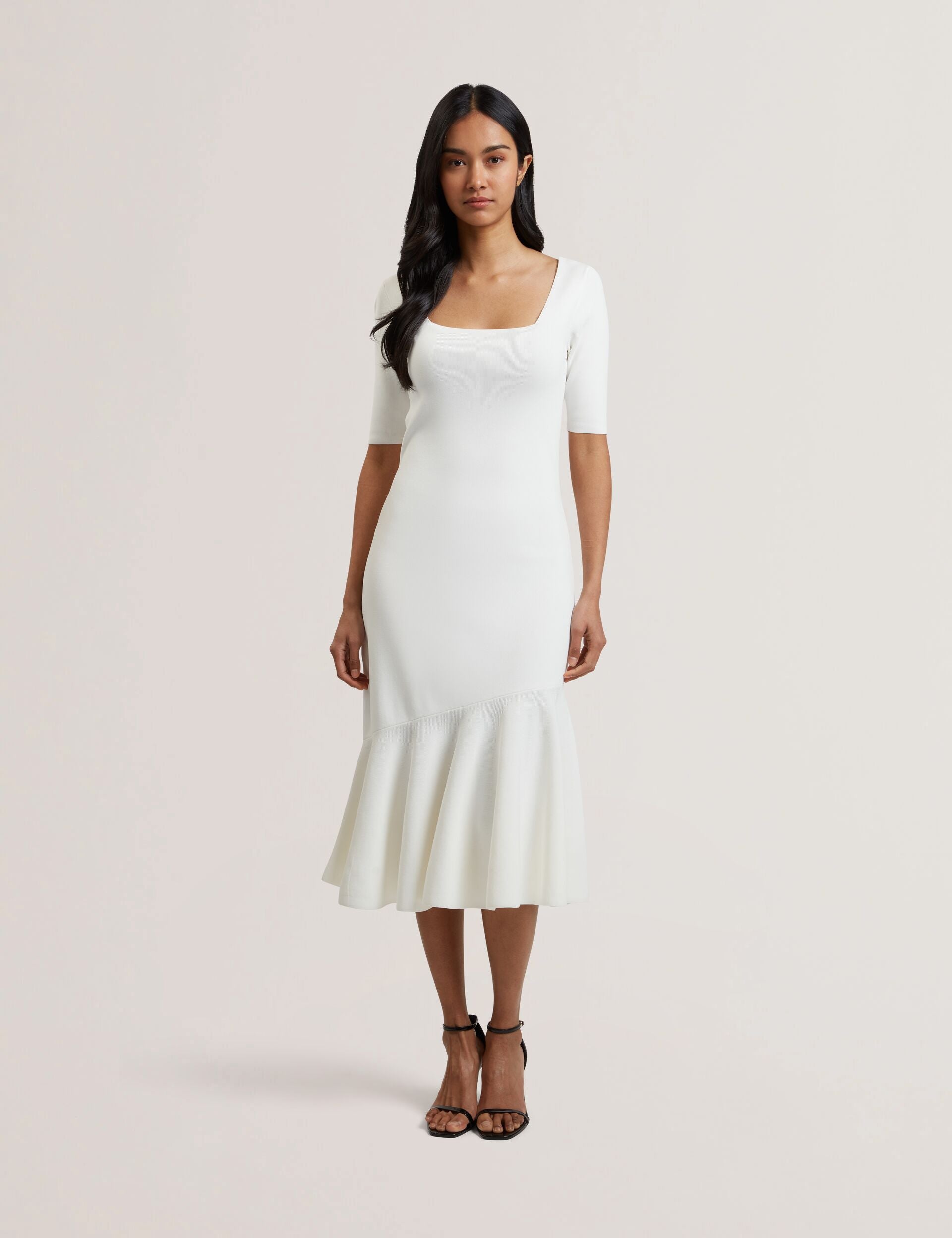 MIYHAA - Flippy Hem Square Neck Knitted Midi Dress MIYHAA - Flippy Hem Square Neck Knitted Midi Dress