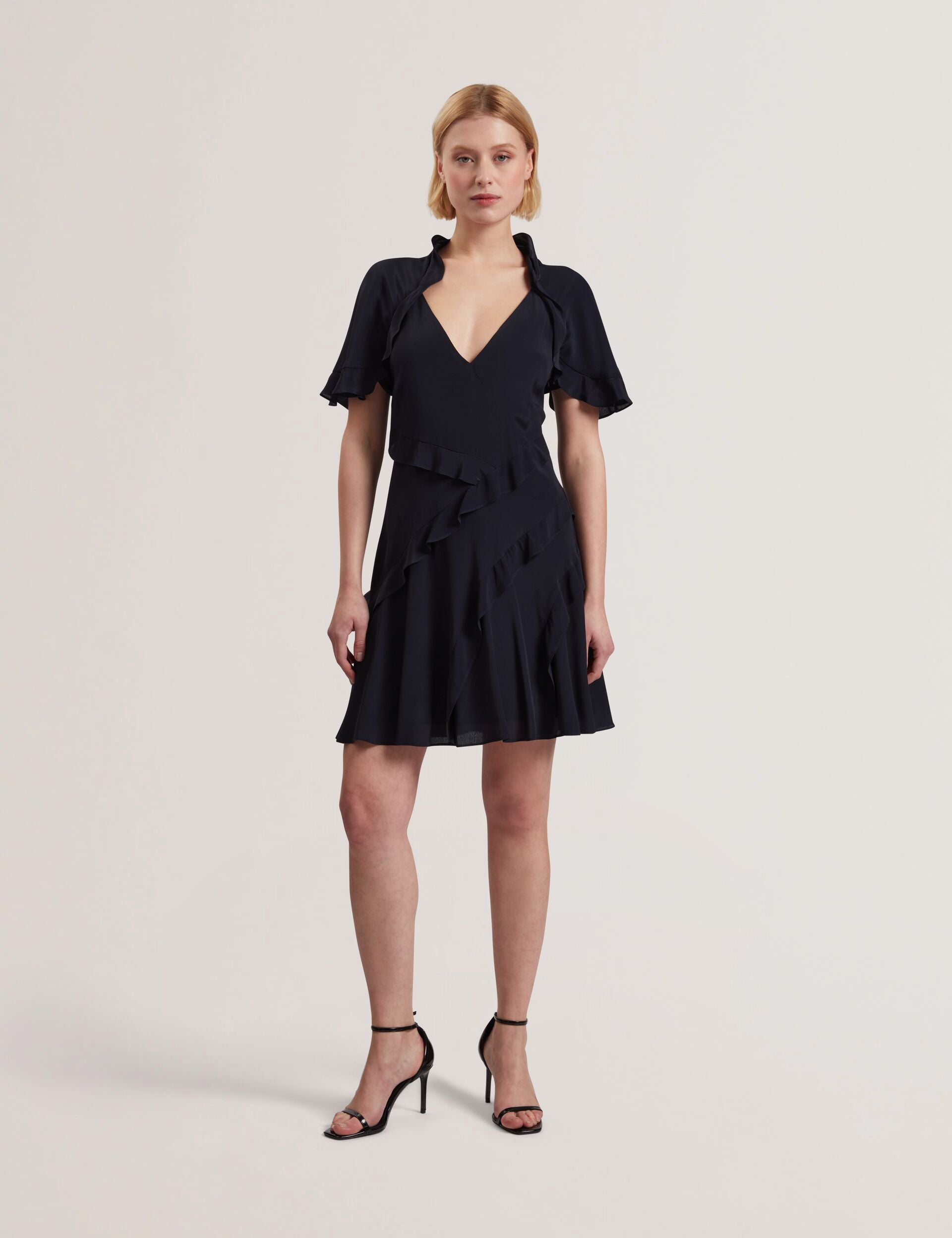 JOJII Frill Trim Angel Sleeve Mini Dress