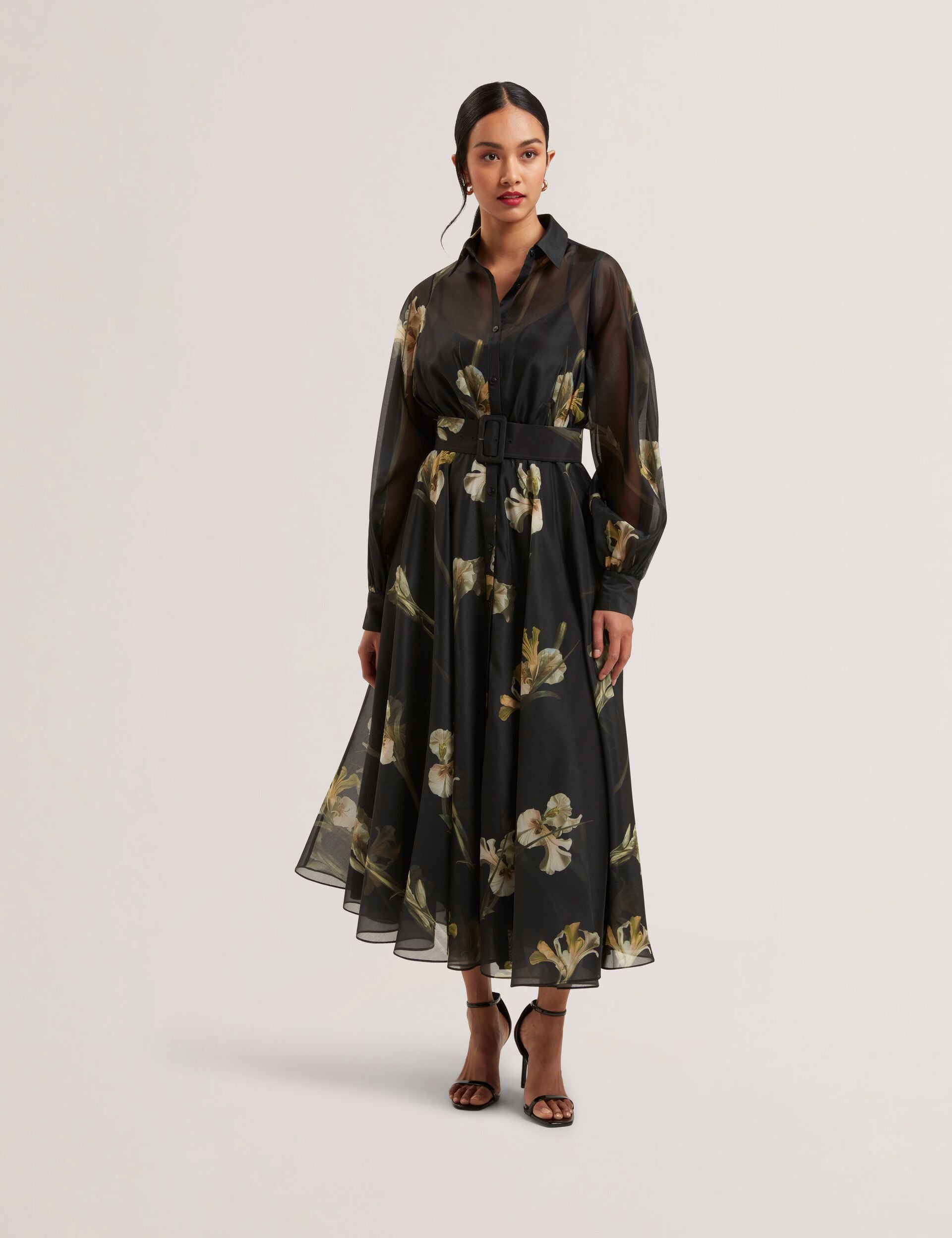 Floral Organza Belted Midi Shirt Dress | Liorra | Ted Baker US Floral Organza Belted Midi Shirt Dress | Liorra | Ted Baker US