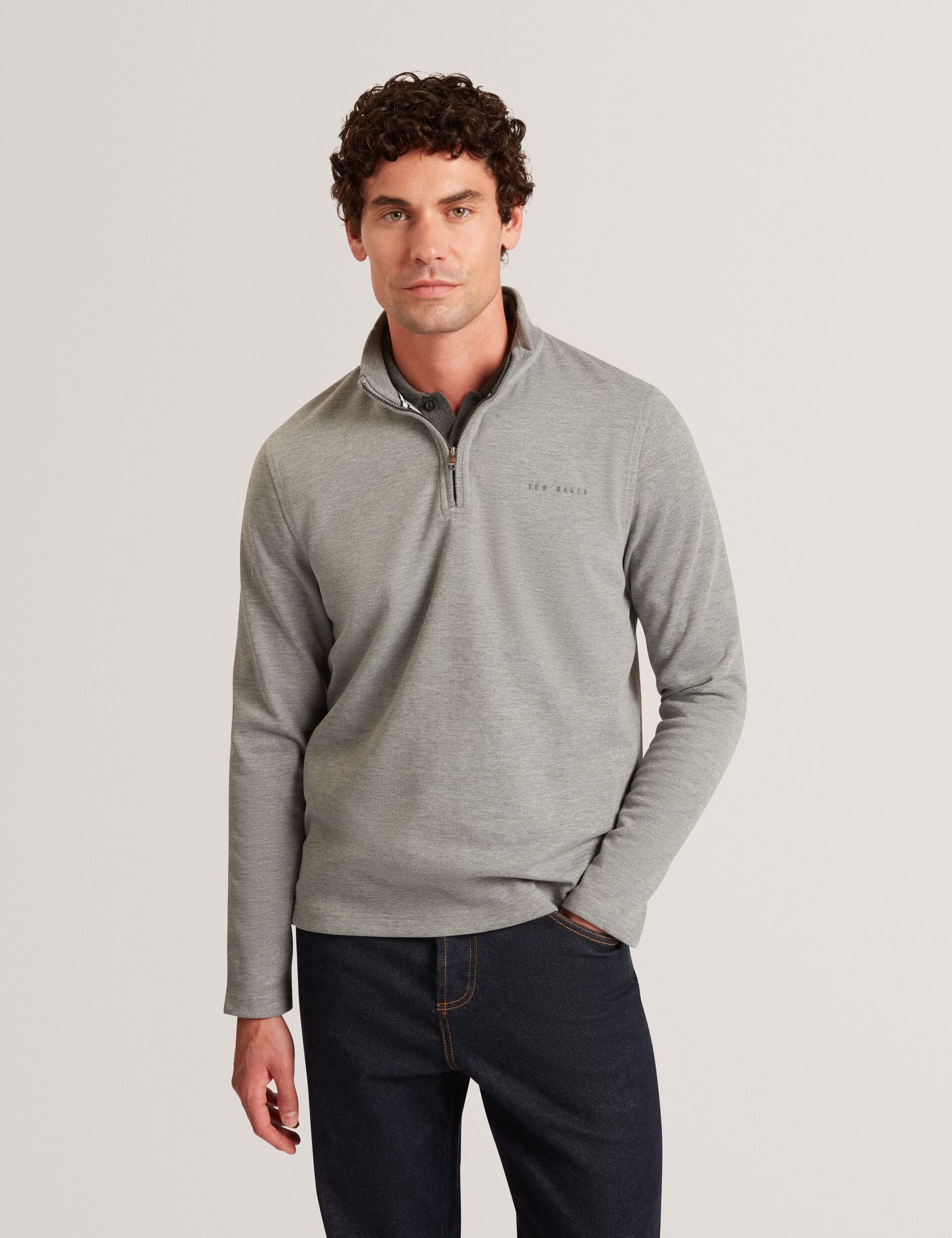 TED CRABTRE Stretch Cotton Zip Neck Sweatshirt
