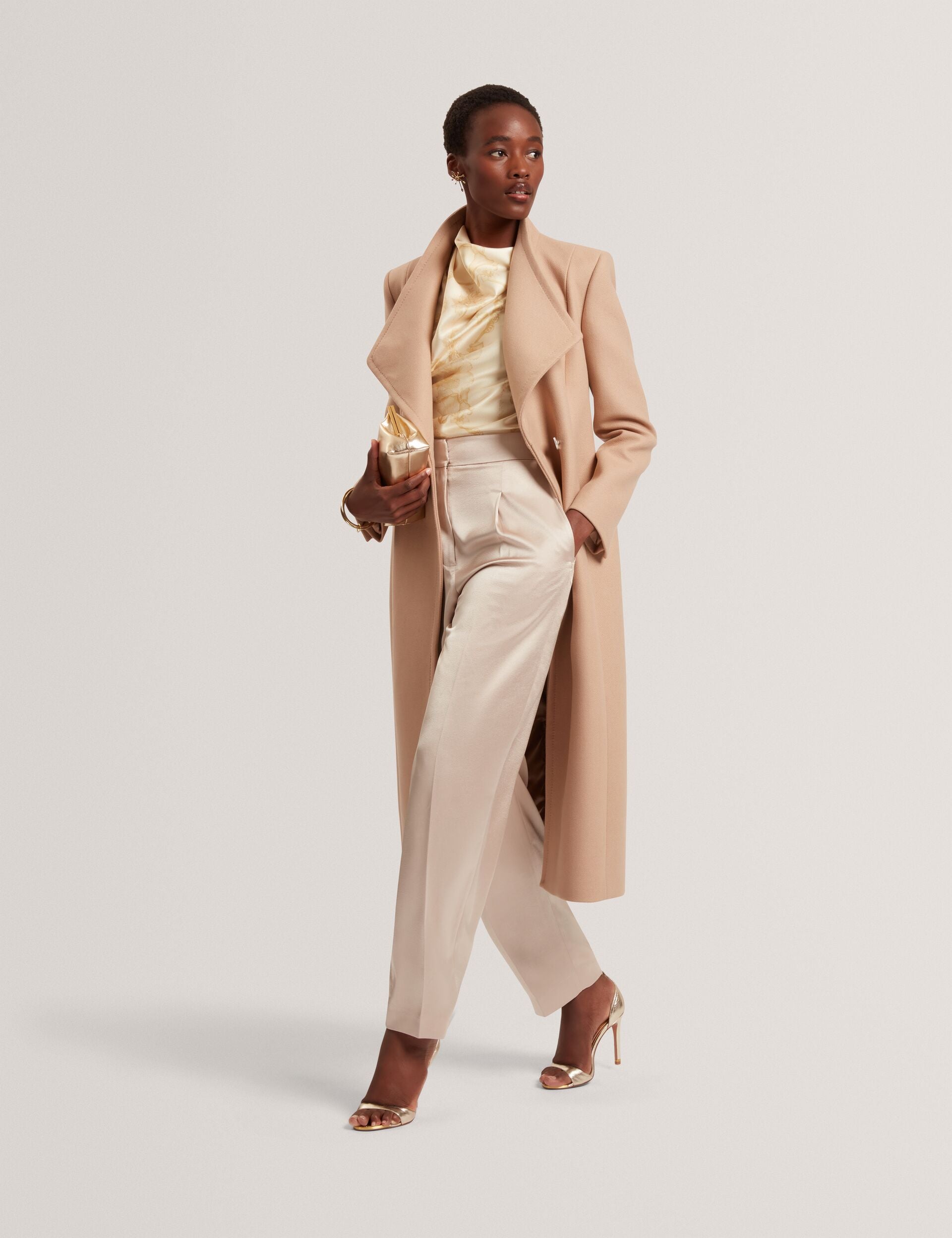 Camel Wool Rich Hourglass Longline Wrap Coat | Mindee | Ted Baker US