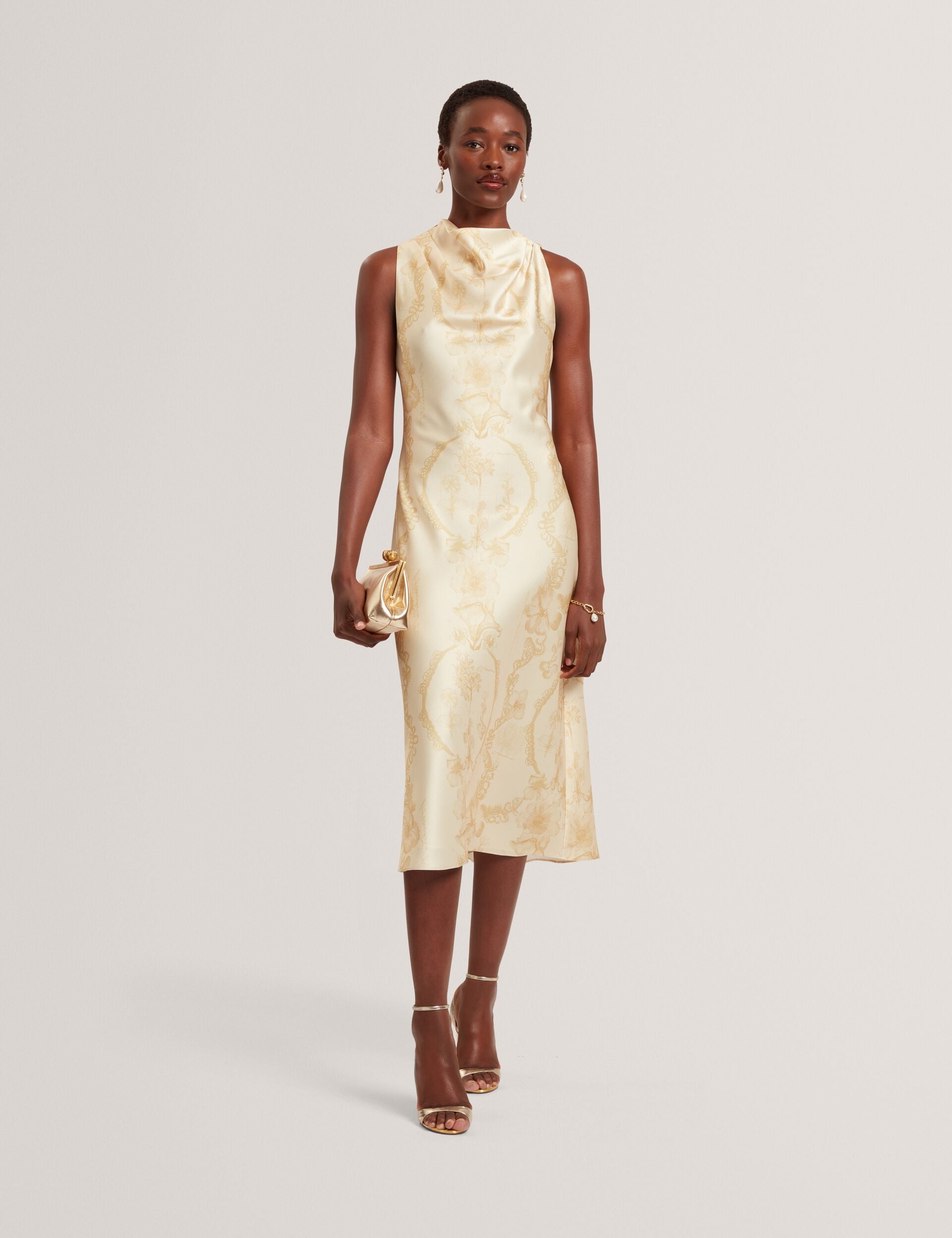 Lace Print Cowl Neck Satin Midi Dress | Meloda | Ted Baker IE