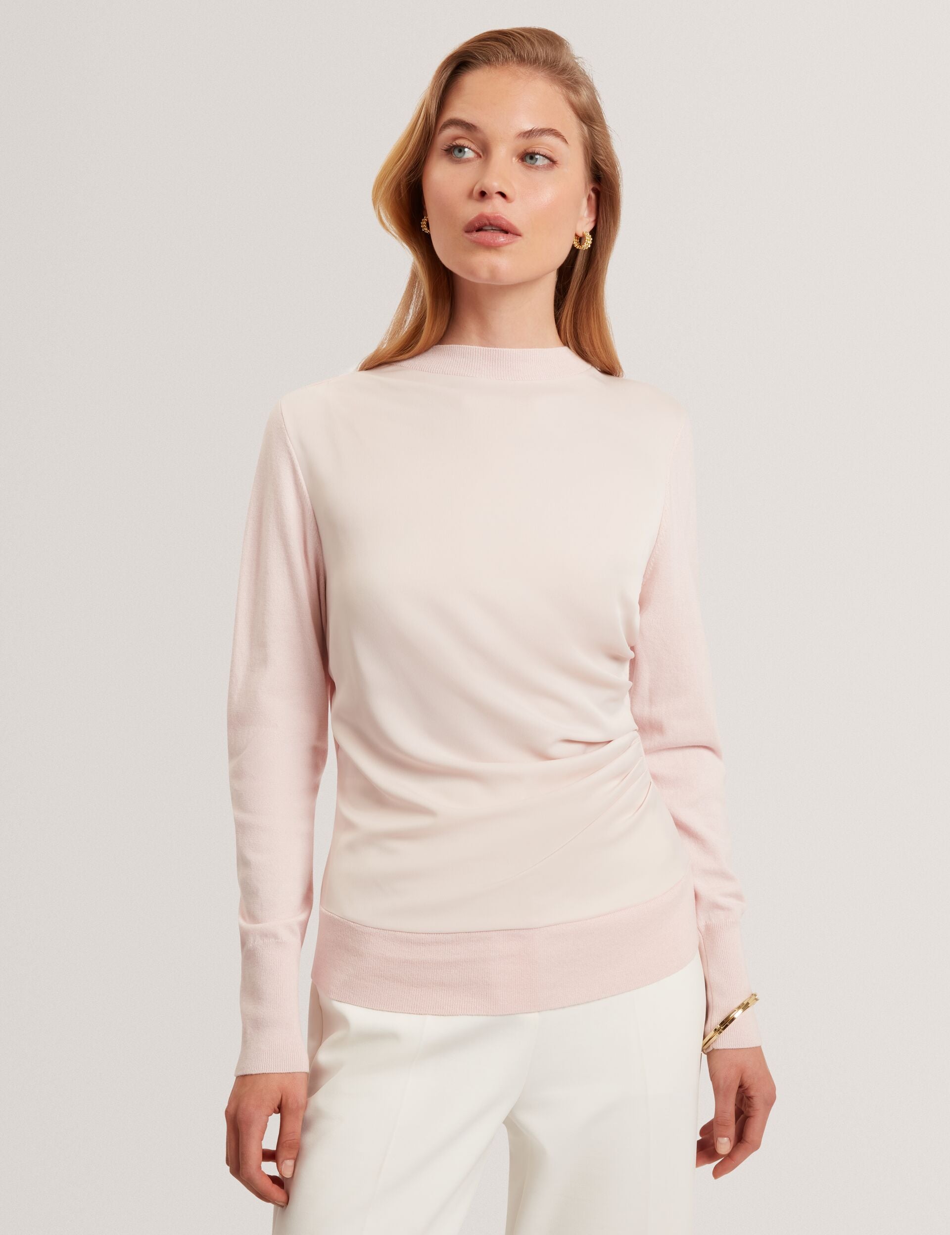 Shannon tulle knit tops ♡ pink Shannon tulle knit tops pink andmary Pl-pink Draped Satin Front