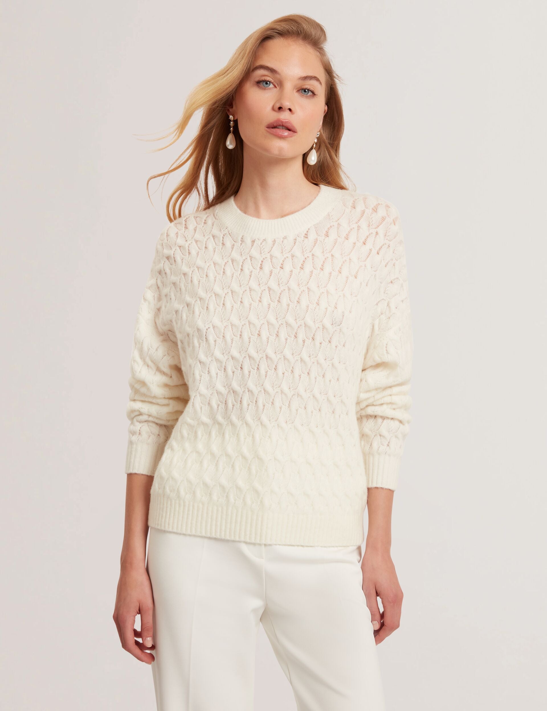 Ivory Pointelle Cable Knit Wool Jumper | Jocieyy | Ted Baker UK