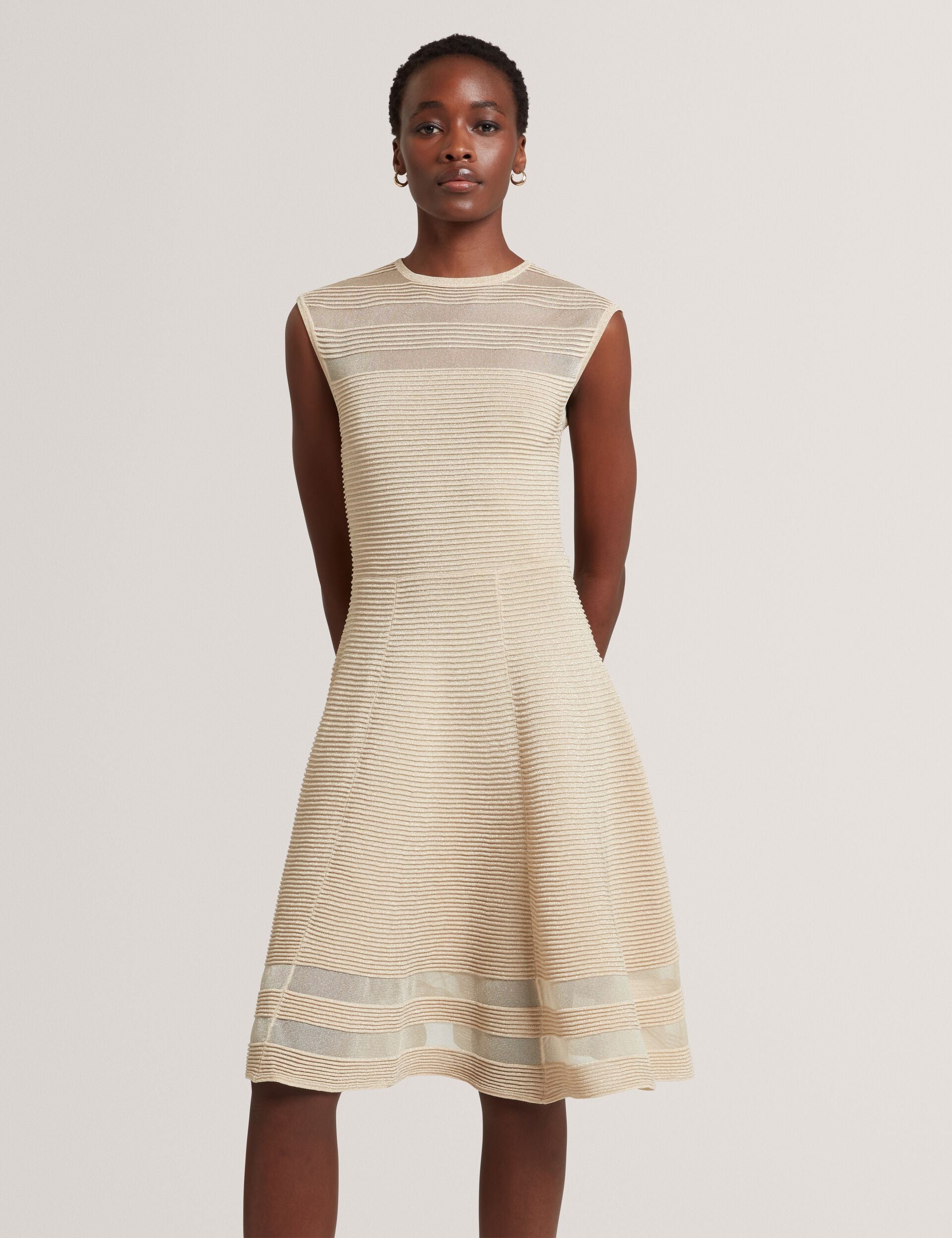 Metallic Knit Sheer Panel Skater Dress | Saalli | Ted Baker UK Metallic Knit Sheer Panel Skater Dress | Saalli | Ted Baker UK