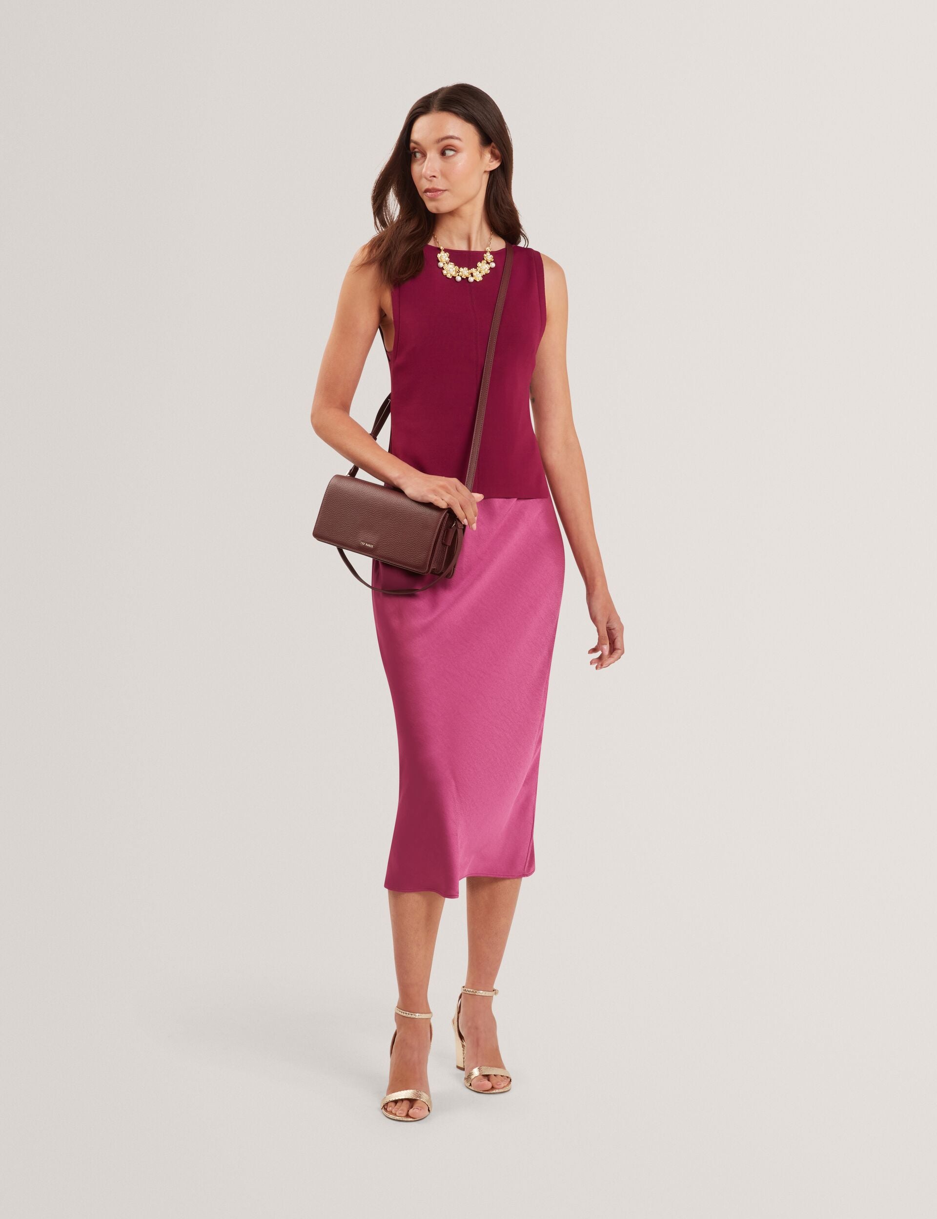ted baker deep purple dress Satin Midi Slip Dress With Removable Tank | Ammil