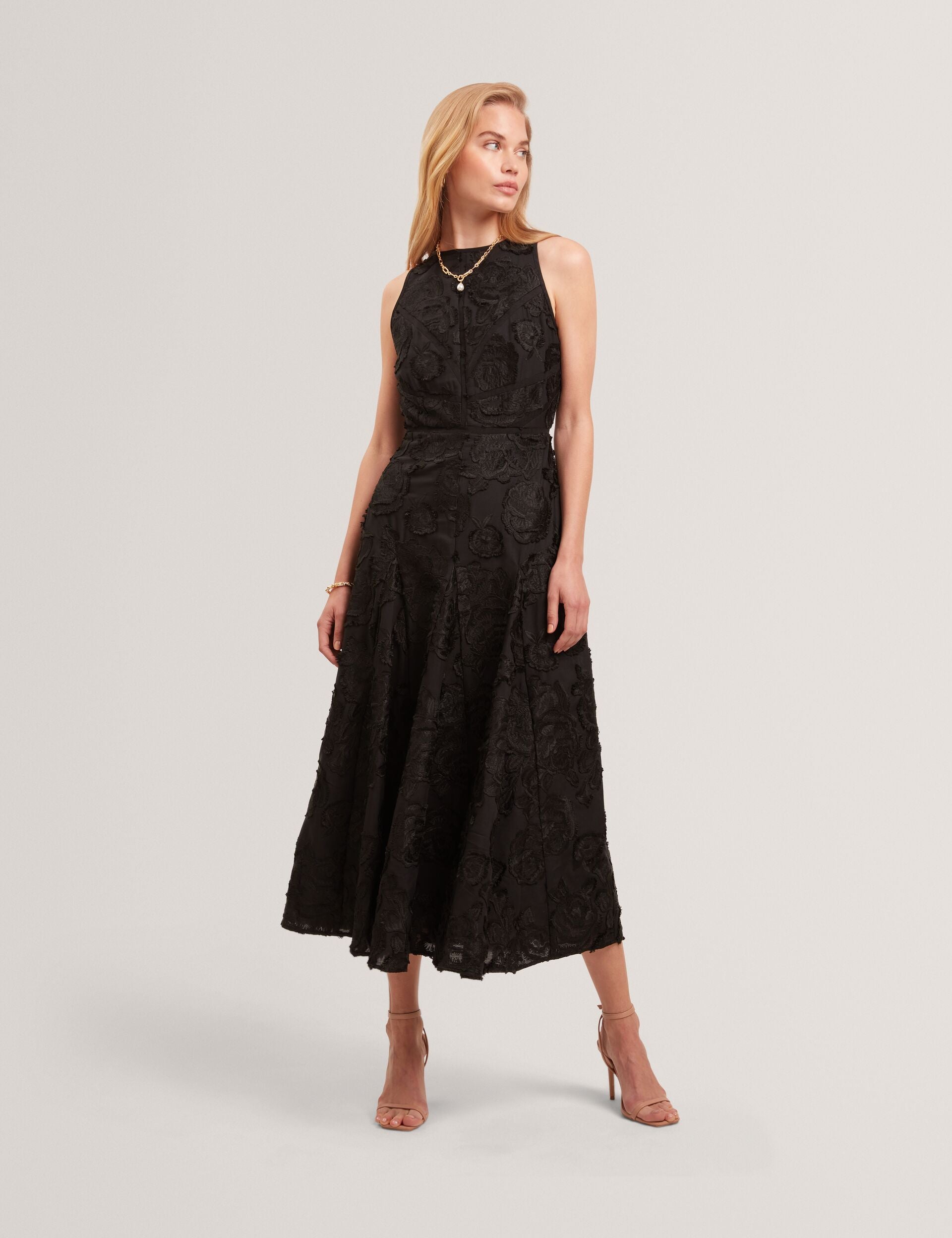 Textured Rose Embroidery Sleeveless Midi Dress | Enkoaa | Ted Baker UK Textured Rose Embroidery Sleeveless Midi Dress | Enkoaa | Ted Baker UK