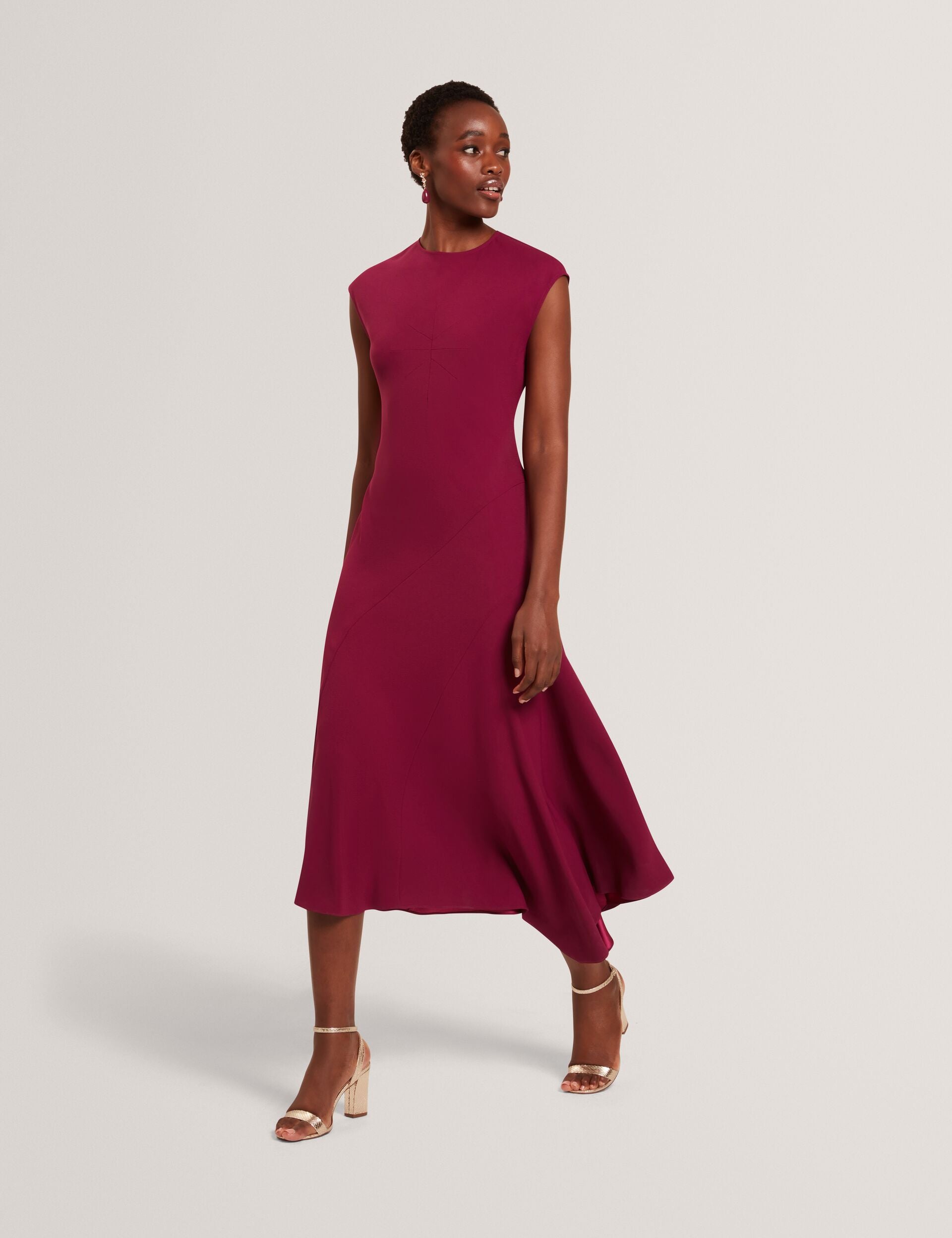 Sleeveless Asymmetric Bias Cut Midi Dress | Isparta | Ted Baker UK Sleeveless Asymmetric Bias Cut Midi Dress | Isparta | Ted Baker UK