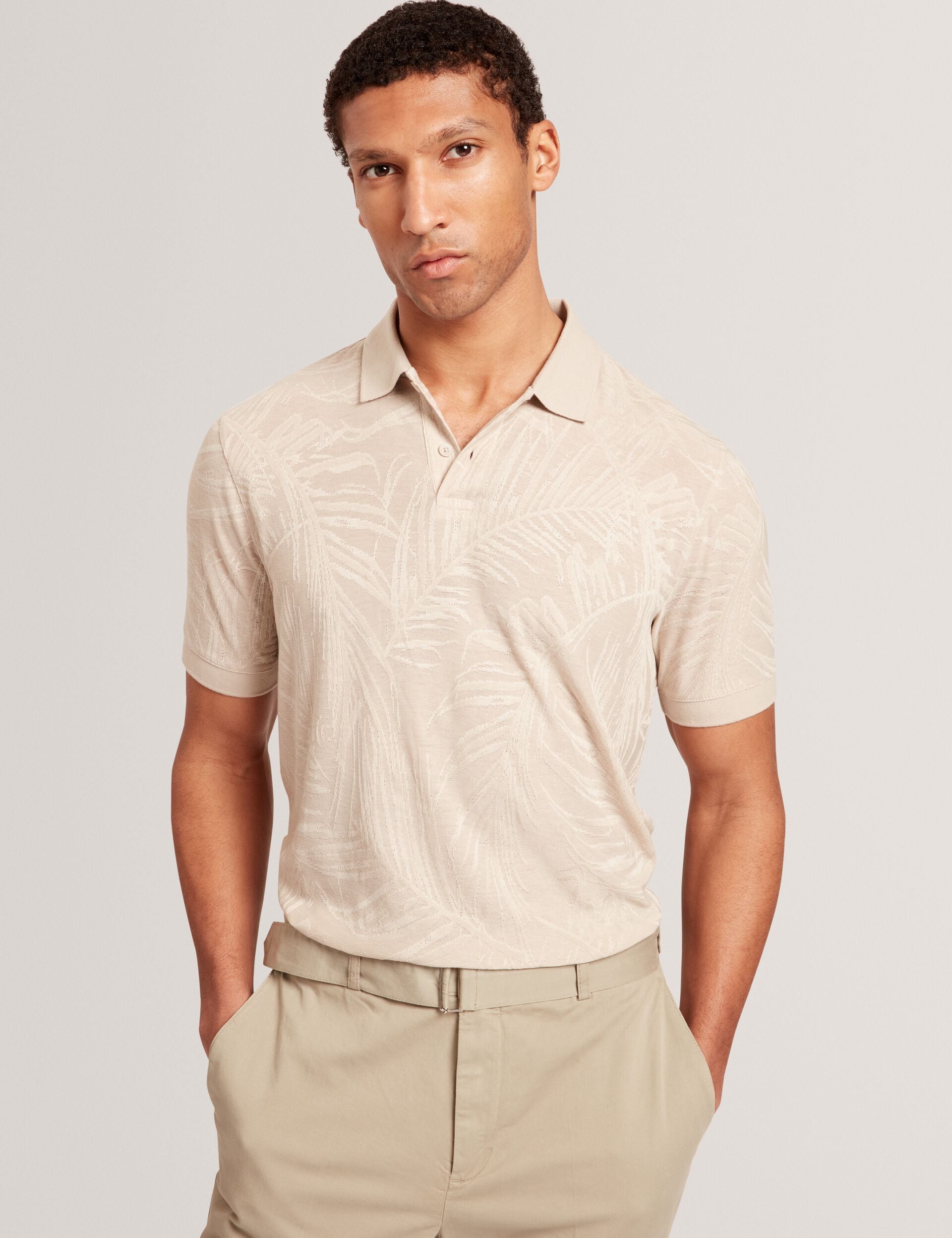 Jacquard Leaf Print Short Sleeve Polo | Edwine | Ted Baker US