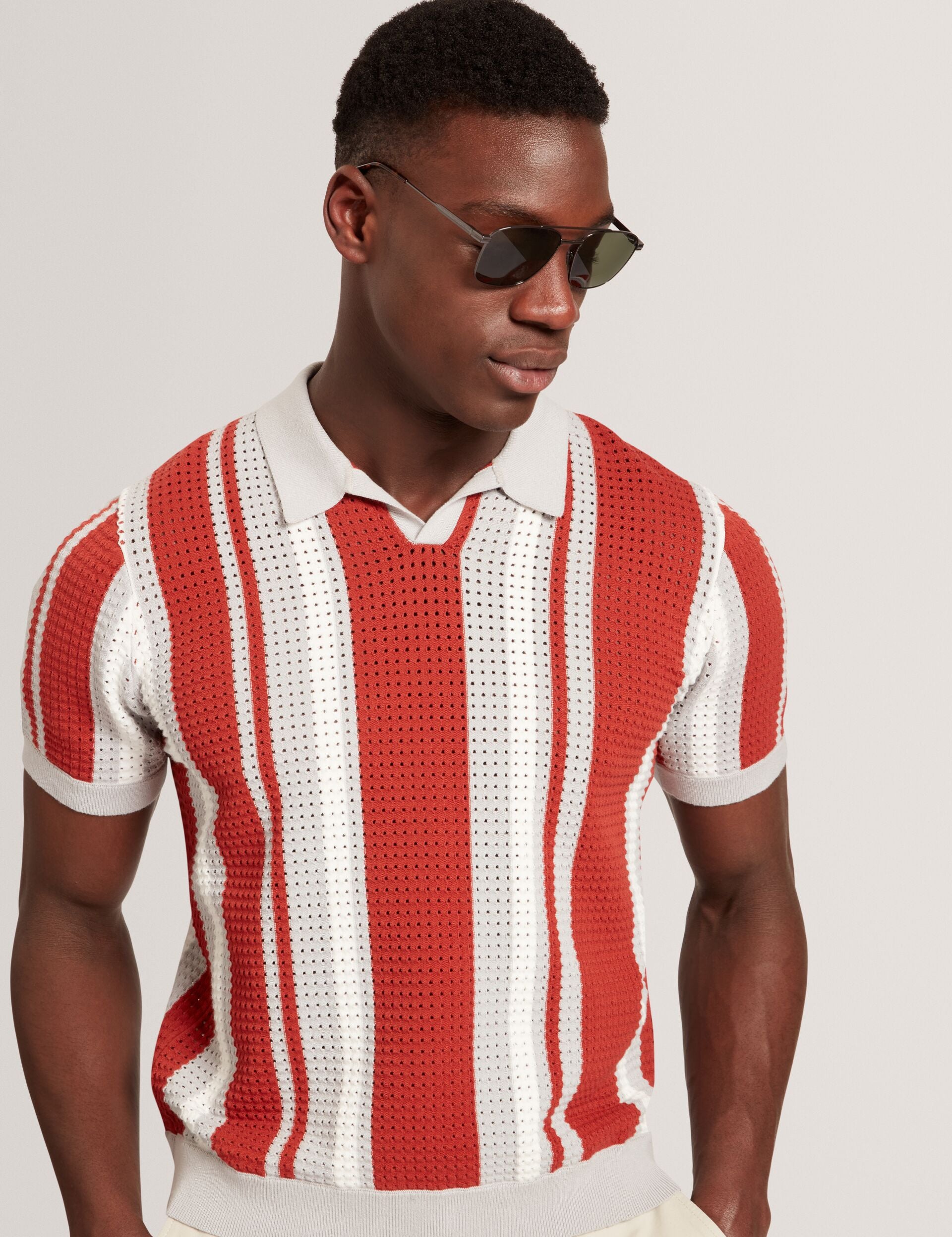 Striped Pointelle Knit Cotton Polo Shirt | Ealings | Ted Baker IE