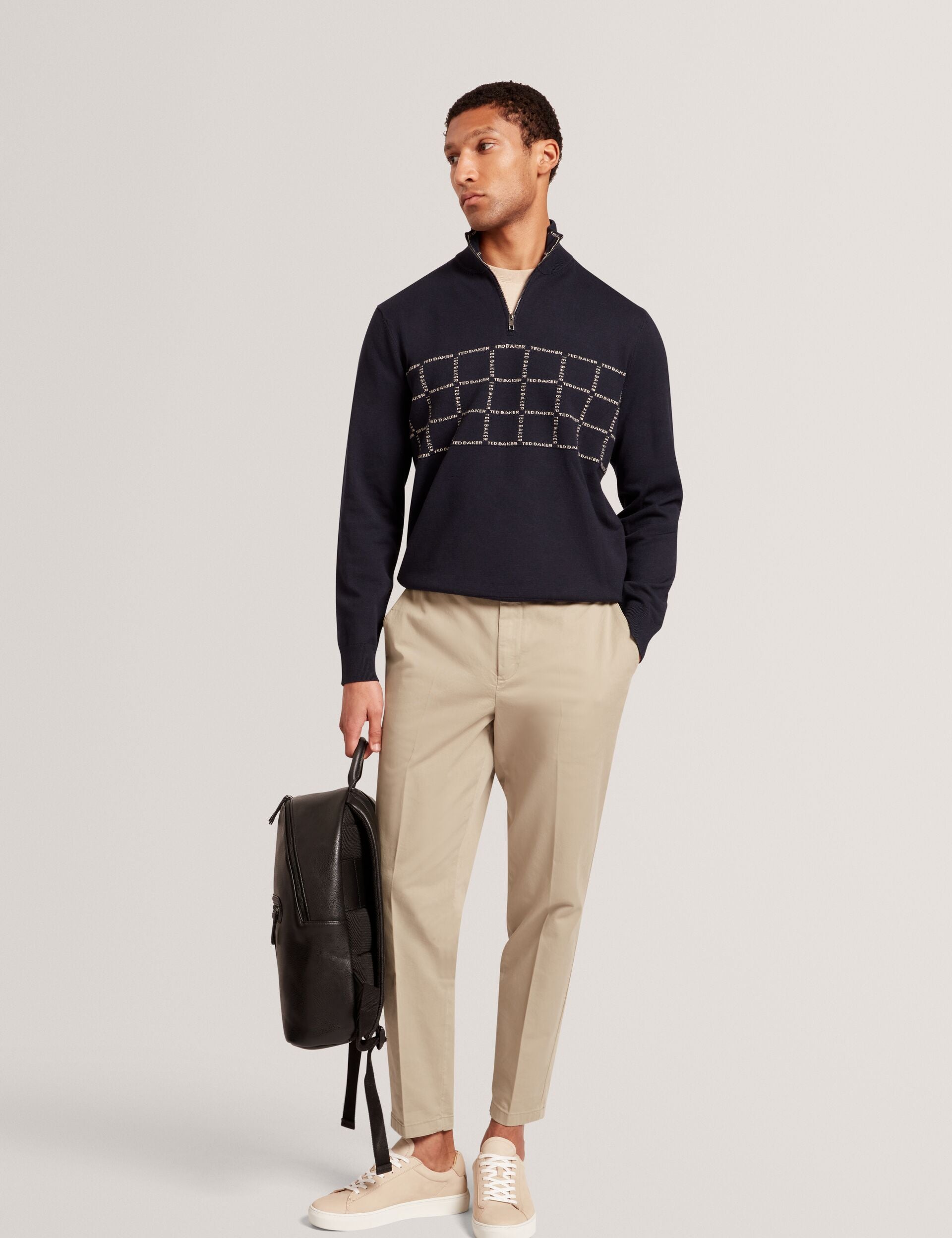 Branded Check Panel Half Zip Jumper | Robinsn | Ted Baker IE