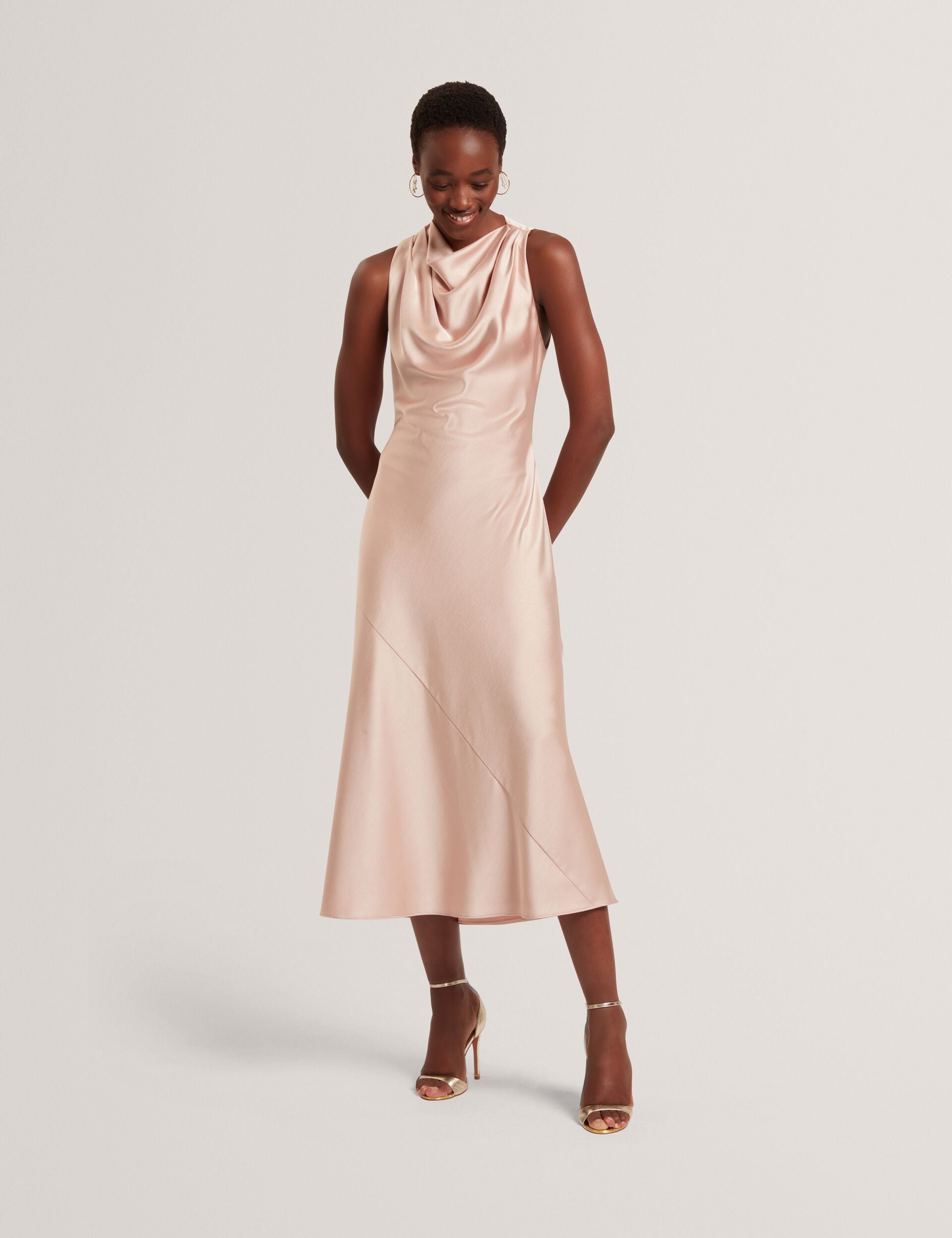 High Cowl Neck Satin Midi Dress | Liimaa