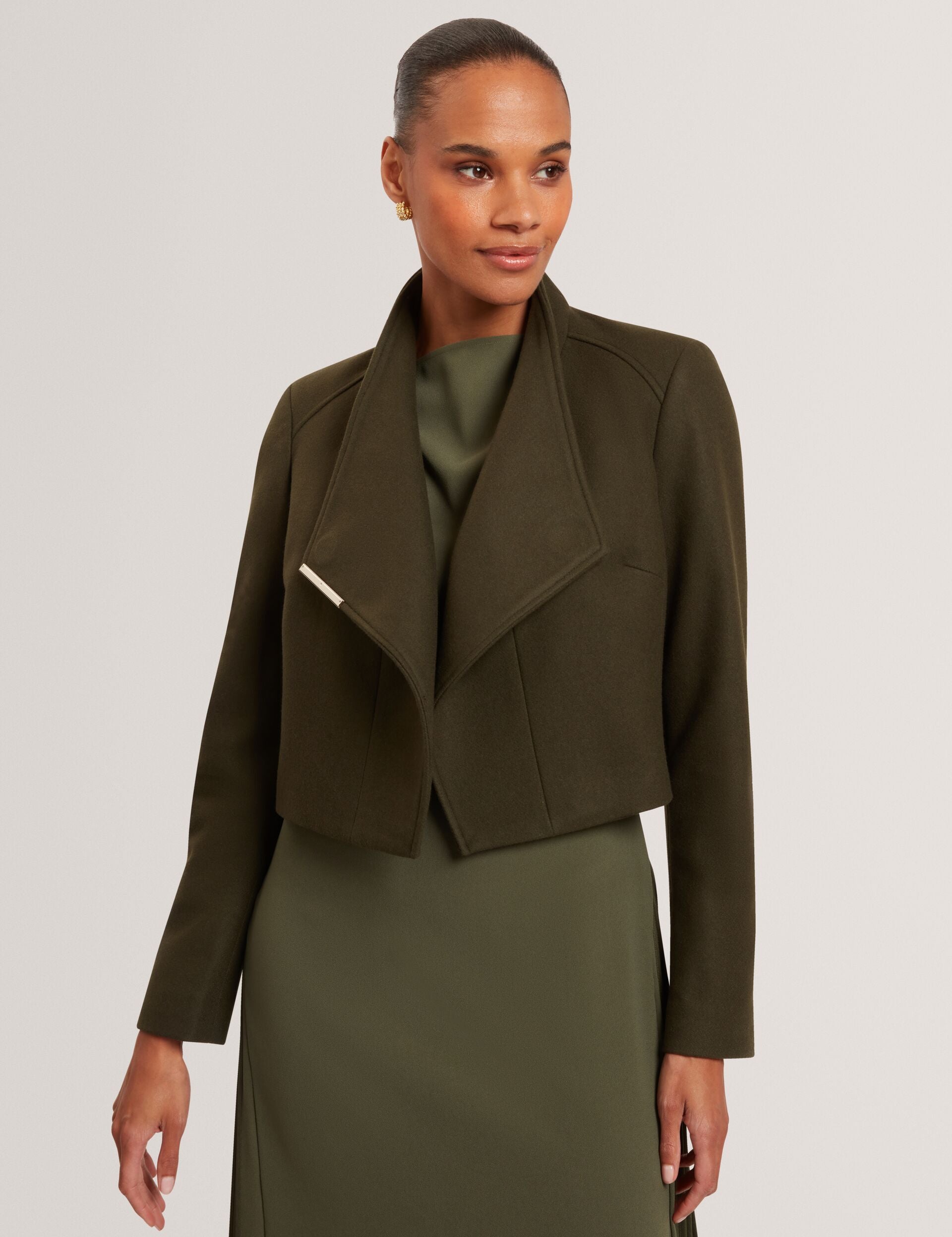 Dk-green Wool Rich Cropped Wrap Jacket Rosecee Ted Baker US - Main Image