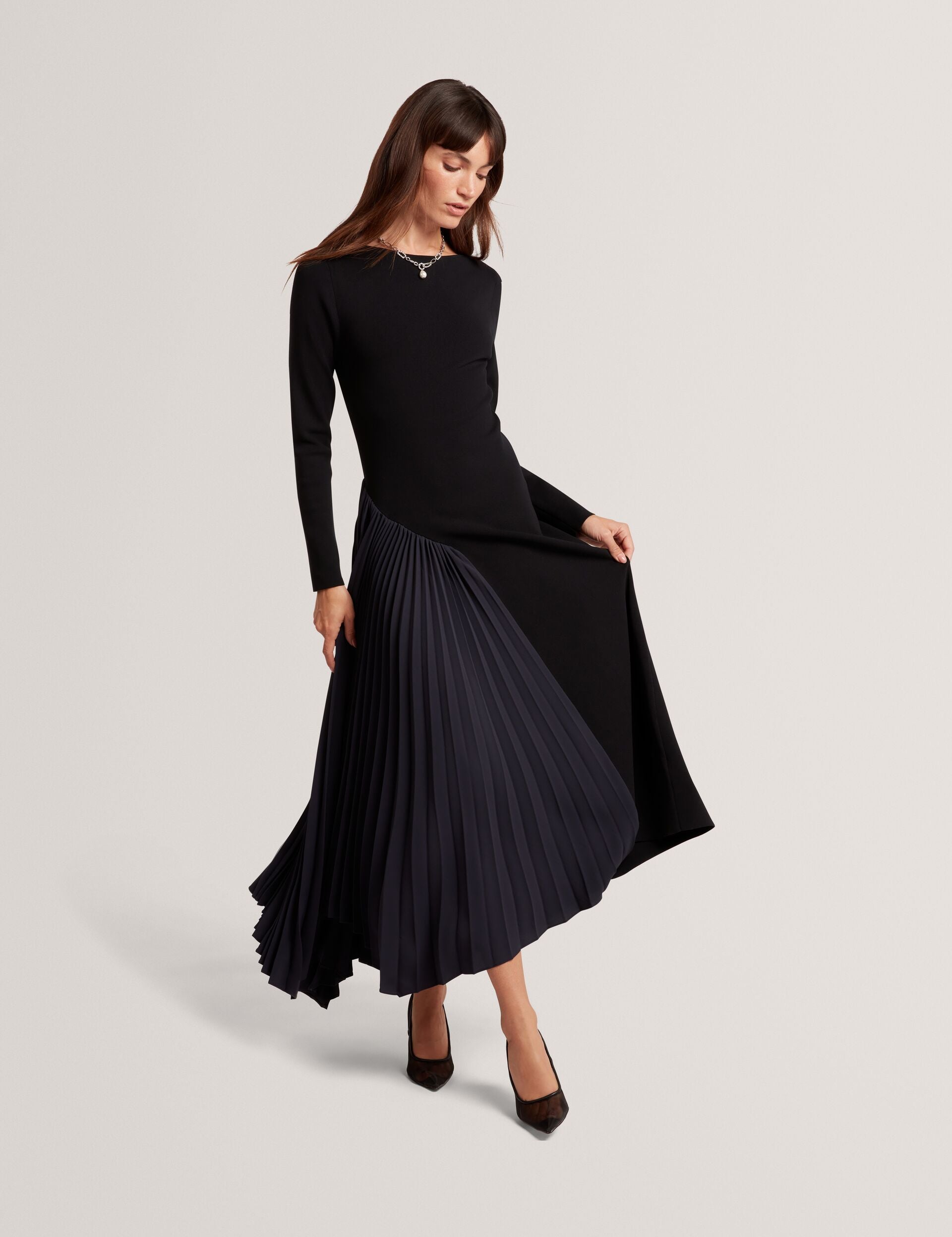 Pleated Panel Long Sleeve Knit Midi Dress | Belviee | Ted Baker IE Pleated Panel Long Sleeve Knit Midi Dress | Belviee | Ted Baker IE
