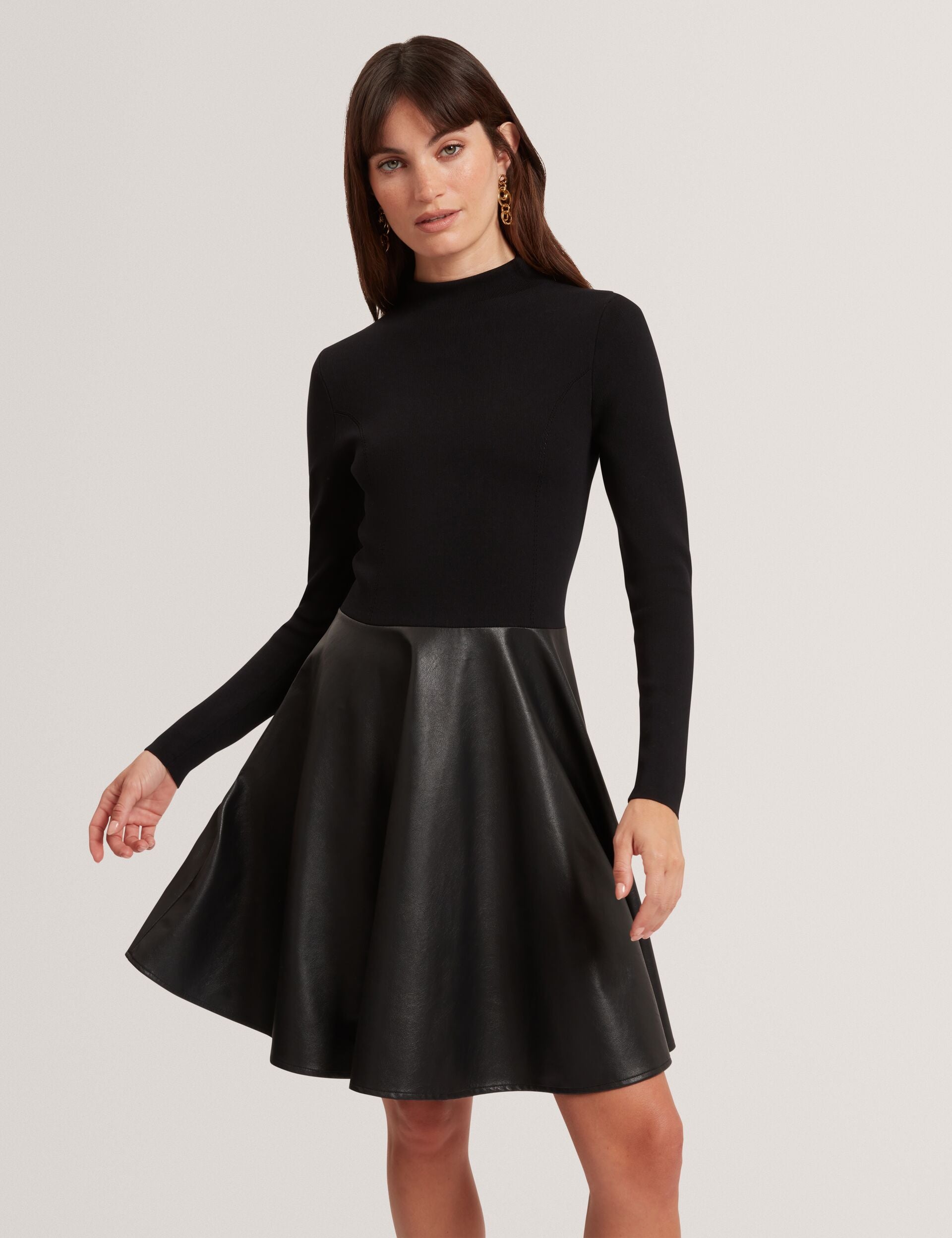 Black Knit Faux Leather Illusion Skater Dress | Milioa | Ted Baker UK Black Knit Faux Leather Illusion Skater Dress | Milioa | Ted Baker UK