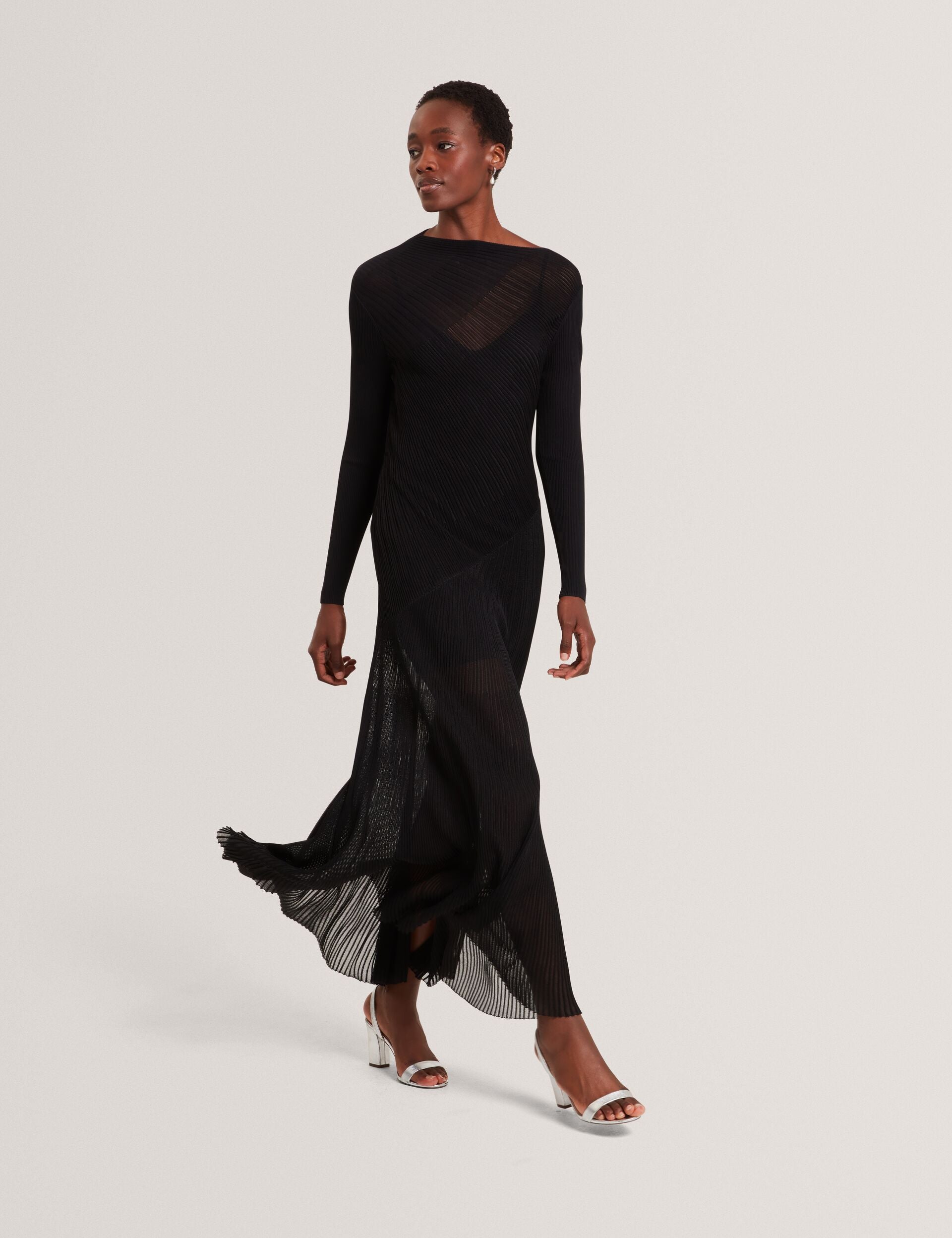 Sheer Detail Knit Long Sleeve Maxi Dress | Occasa