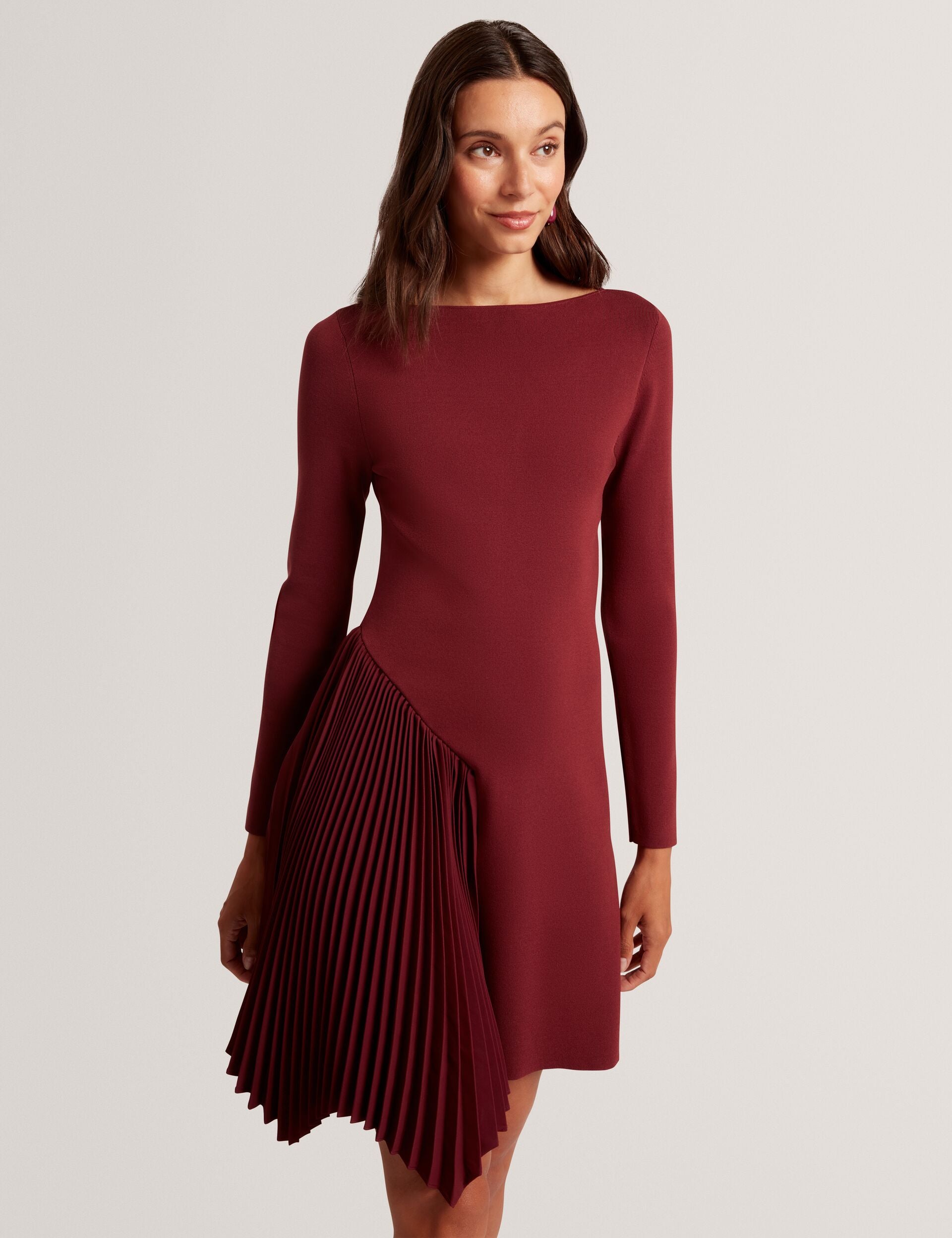 Ladies Dresses Maroon Ted Baker Dress Pleated Panel Long Sleeve Knit Mini Dress Nalree Ted Baker Ladies Dresses Maroon Ted Baker Dress Pleated Panel Long Sleeve Knit Mini Dress Nalree Ted Baker