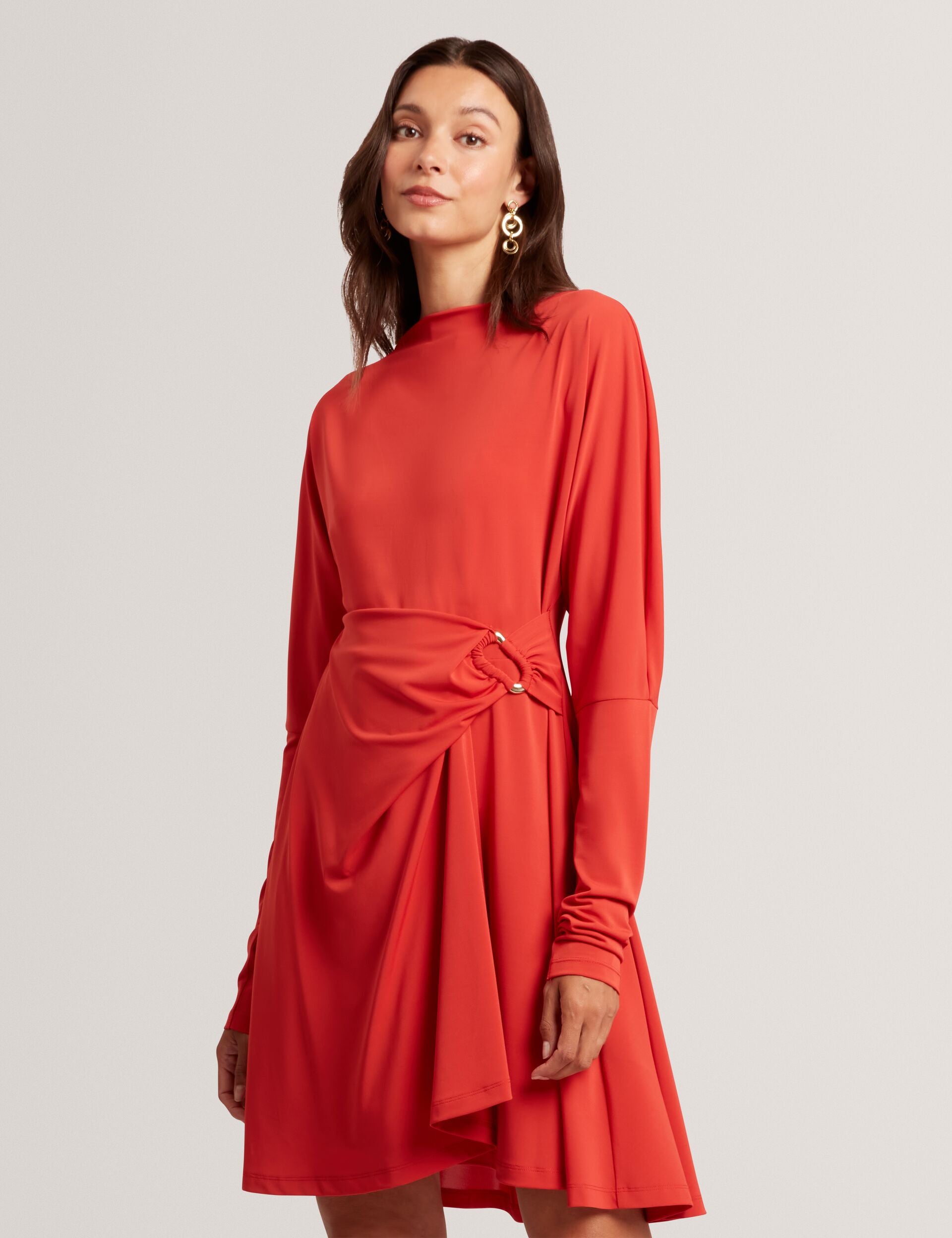 Burnt Orange Wrapover Long Sleeve Jersey Mini Dress | Mairiee | Ted Baker UK Burnt Orange Wrapover Long Sleeve Jersey Mini Dress | Mairiee | Ted Baker UK