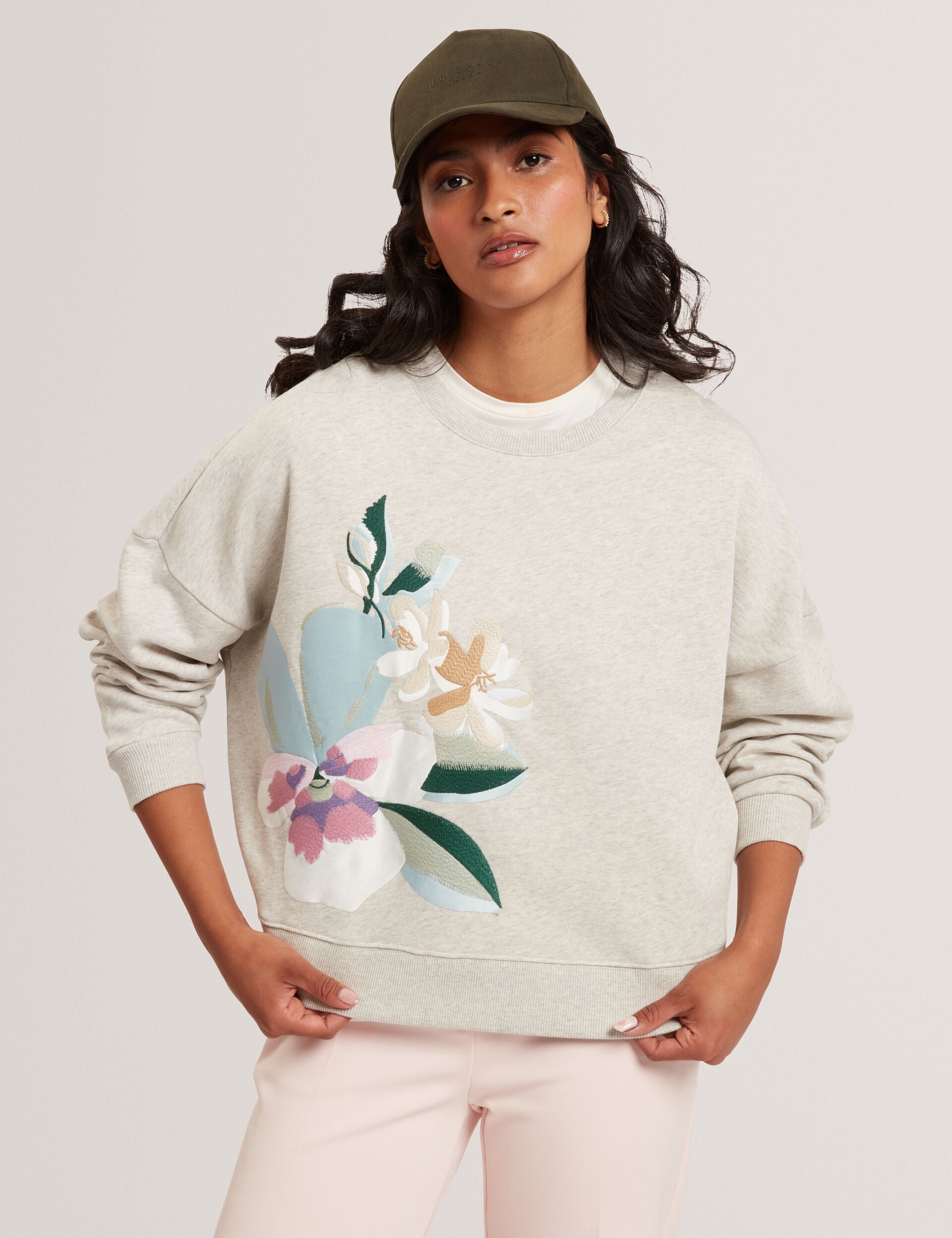 Haut Ted Baker Gris à Bordure Rayée Rose - 100% Soie - Taille 10 - Occasion Très Bon état