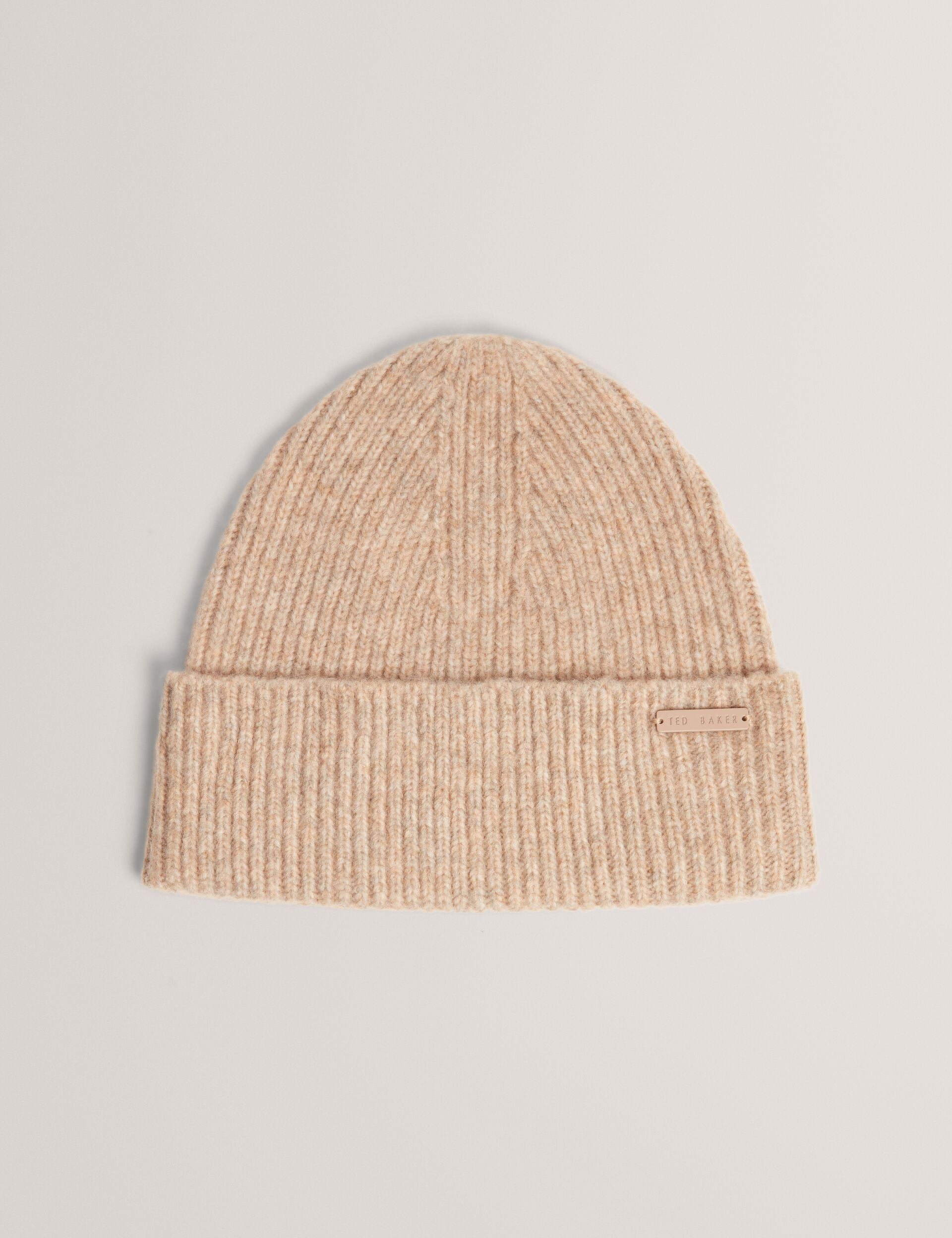 Camel Wool Blend Ribbed Knit Beanie Hat | Lidiaas | Ted Baker UK