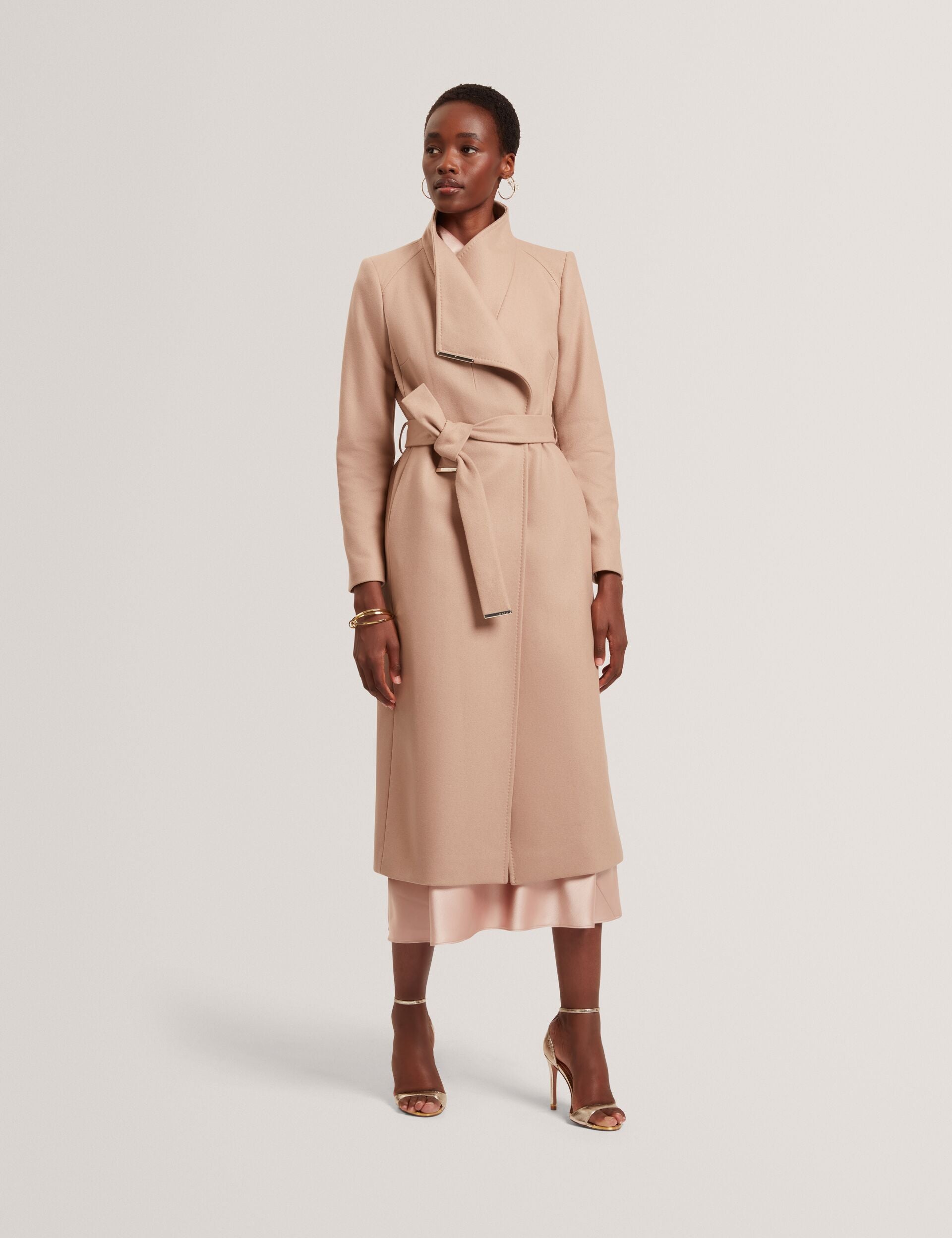 Camel Long Length Wool Wrap Coat | Rosell | Ted Baker US