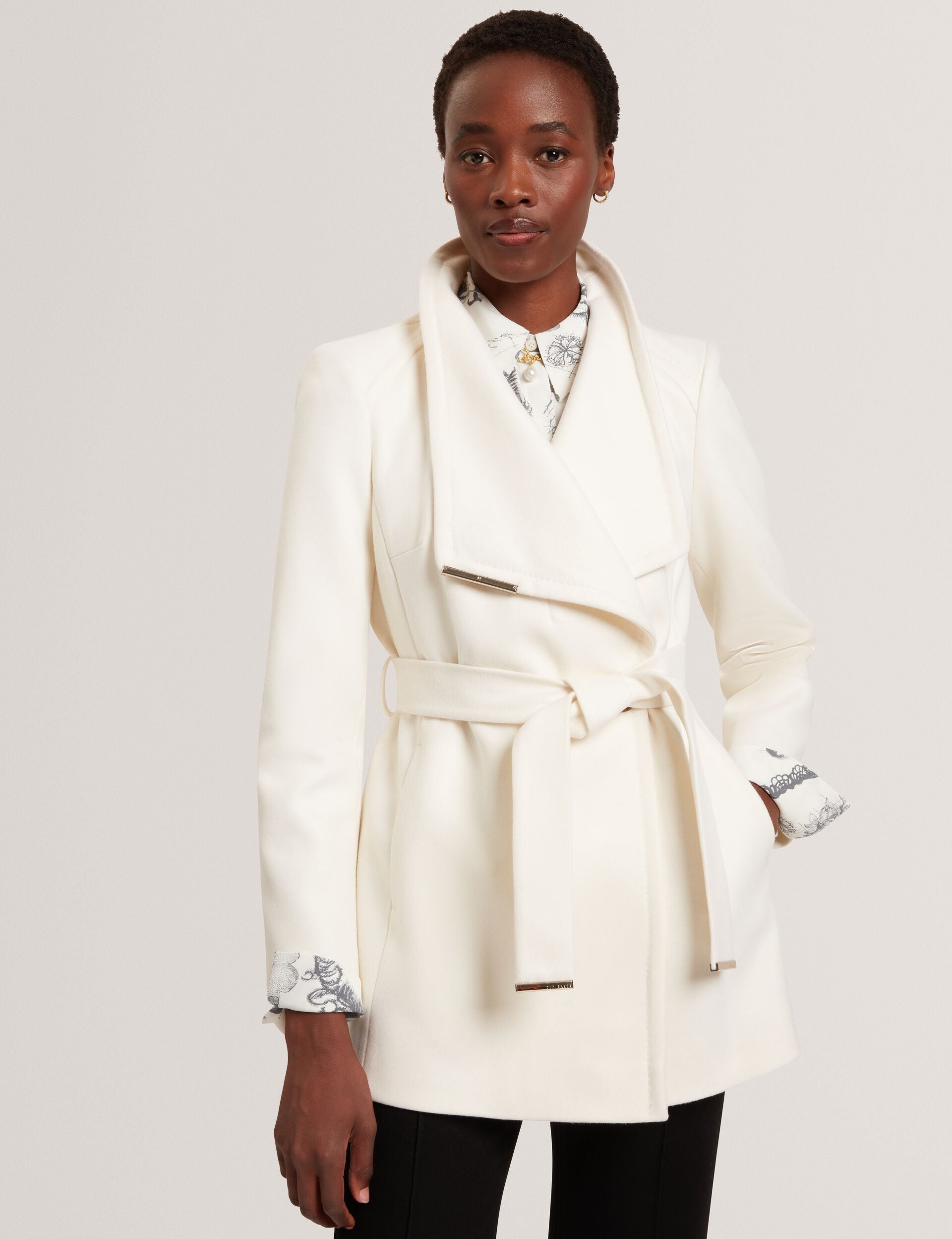 Ivory Short Belted Wool Wrap Coat | Rosess | Ted Baker US
